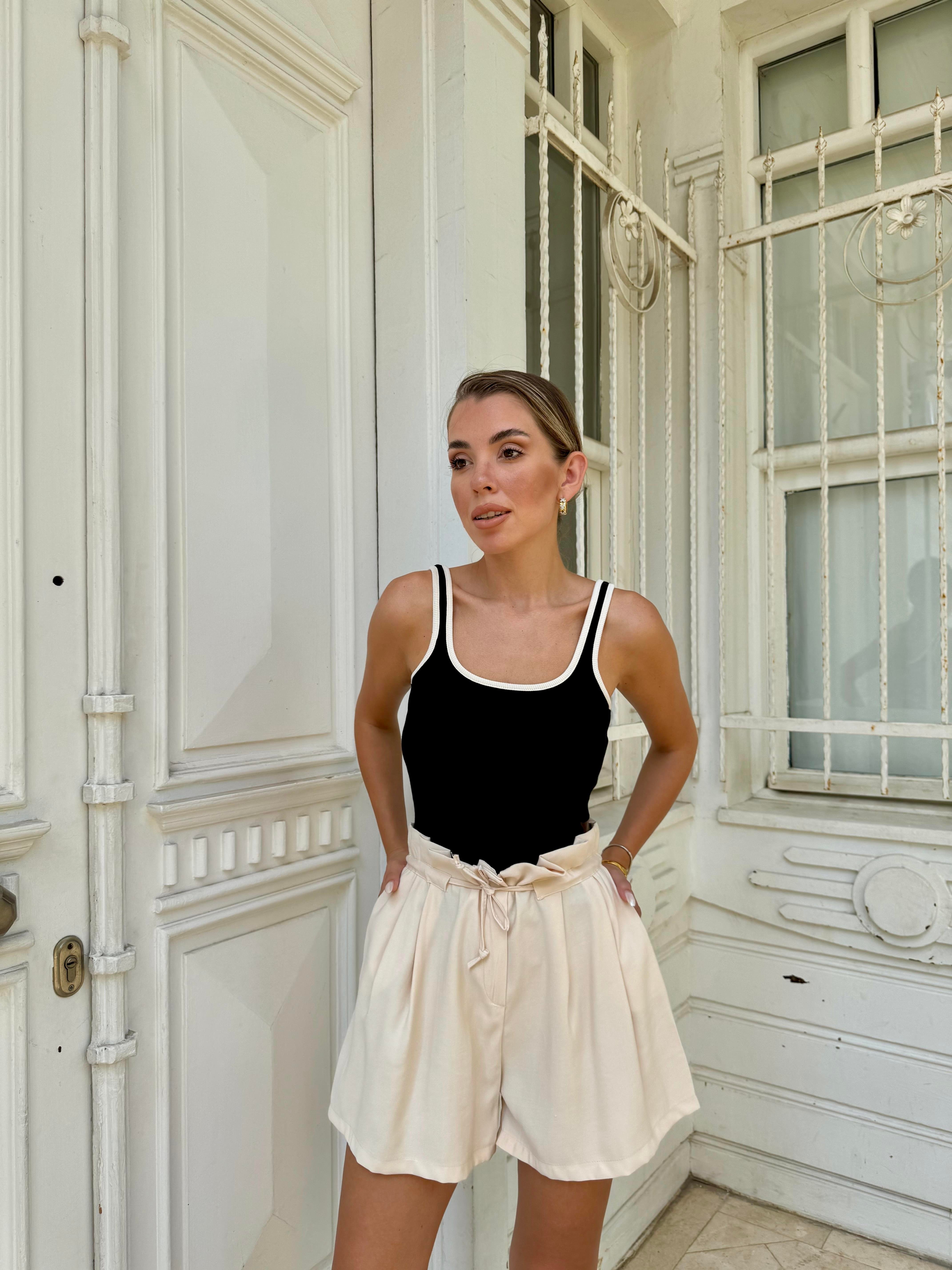 Krem Tencel Kumaş Şort