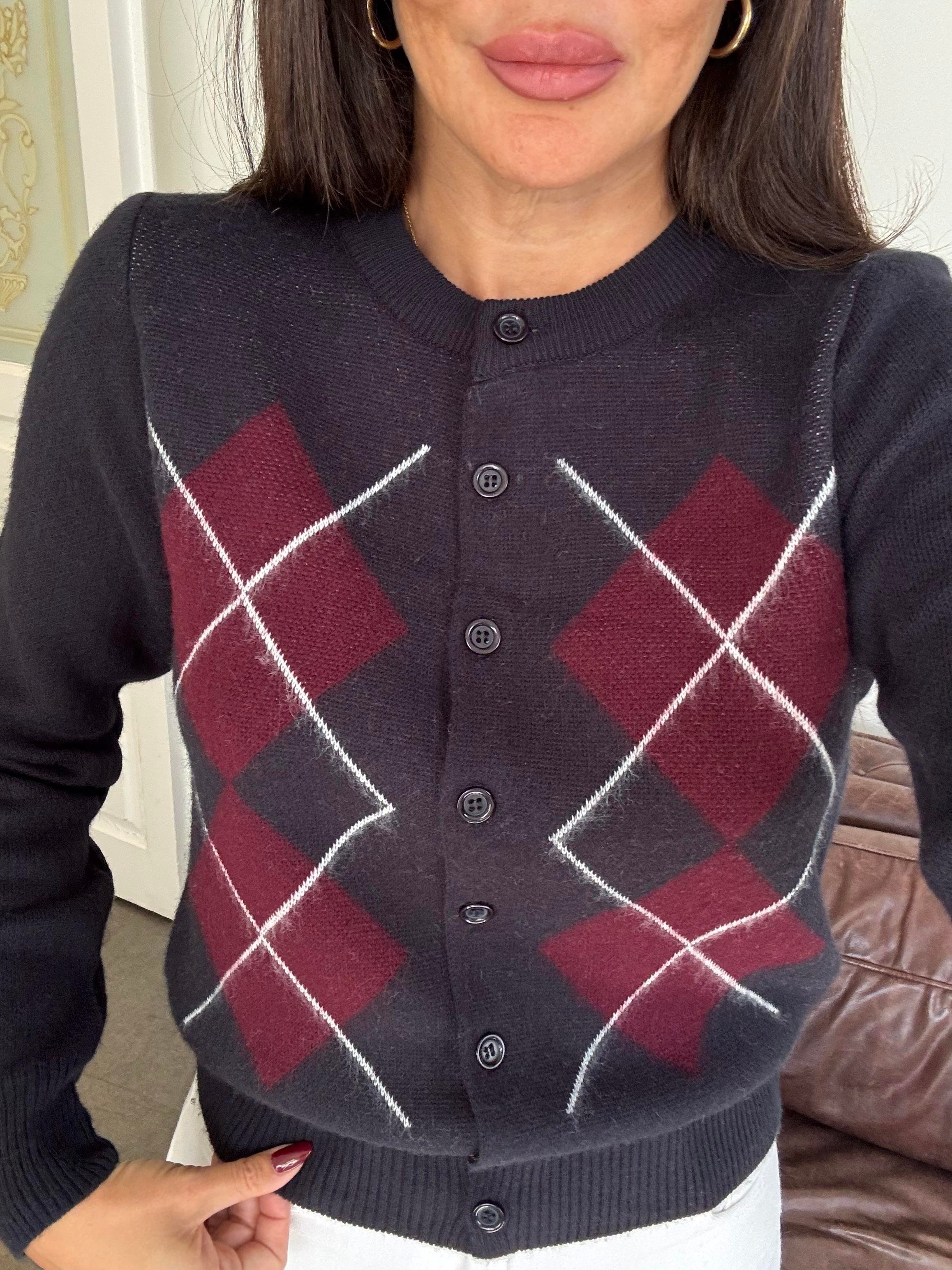 Lacivert Baklavalı Triko Hırka