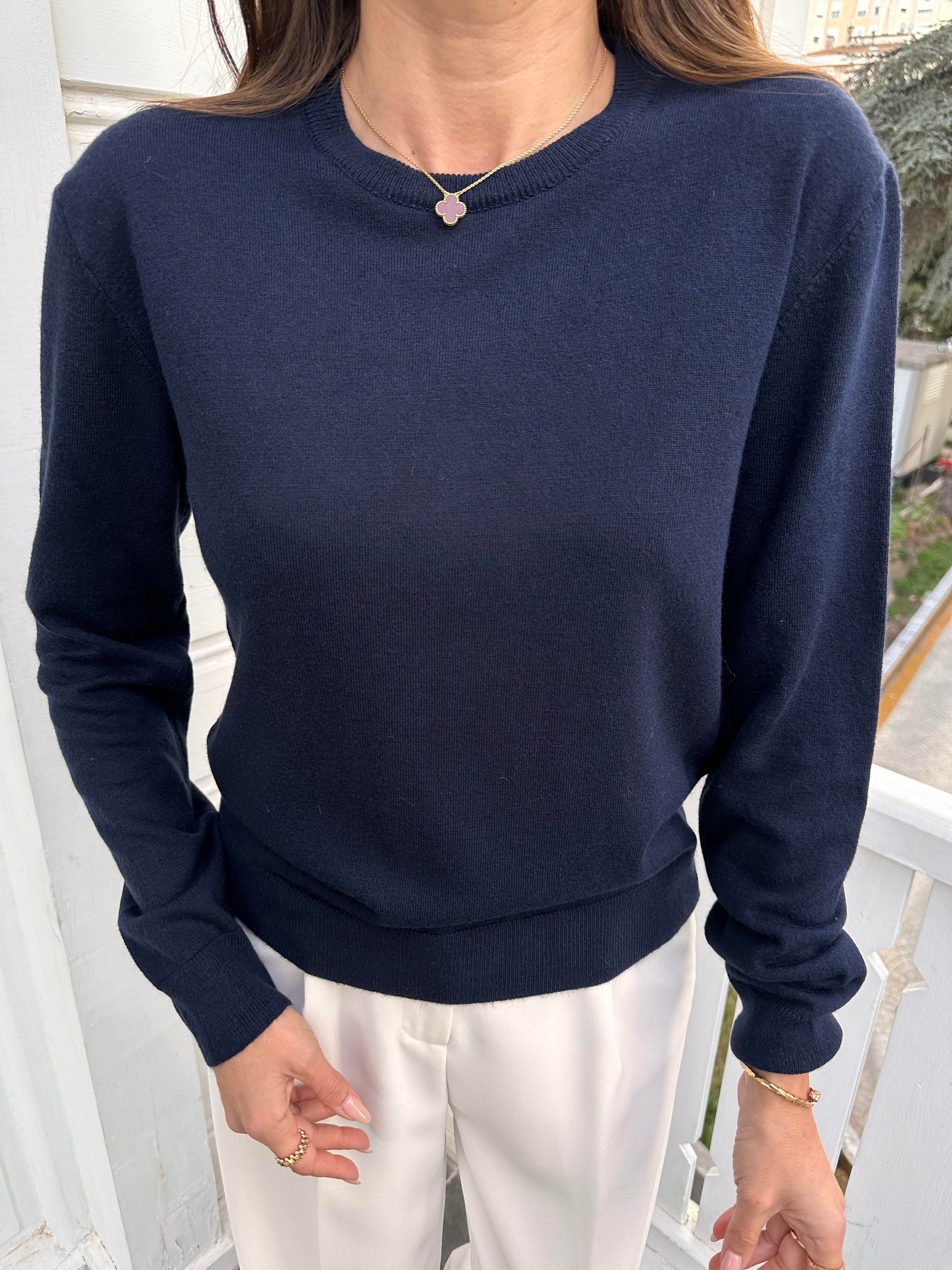 Lacivert Bisiklet Yaka Basic Triko