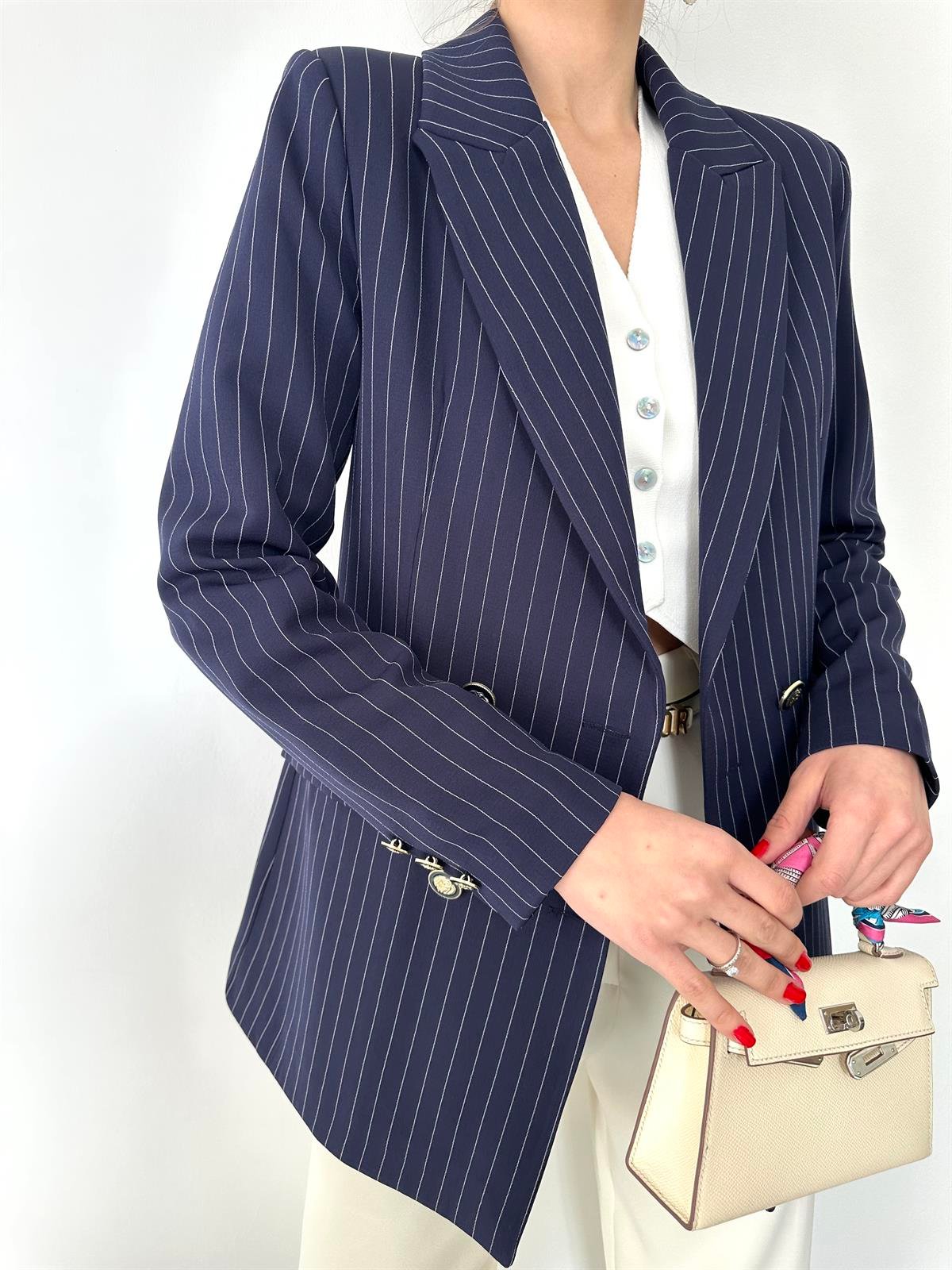 Lacivert Çizgili Blazer Ceket