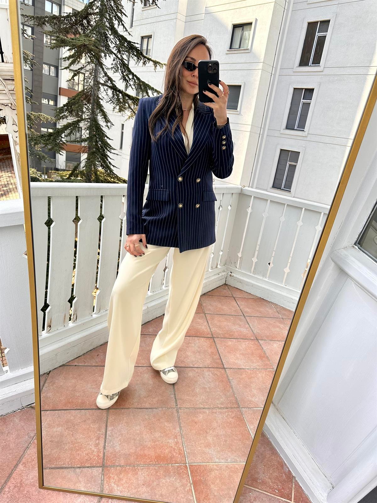Lacivert  Çizgili Blazer Ceket