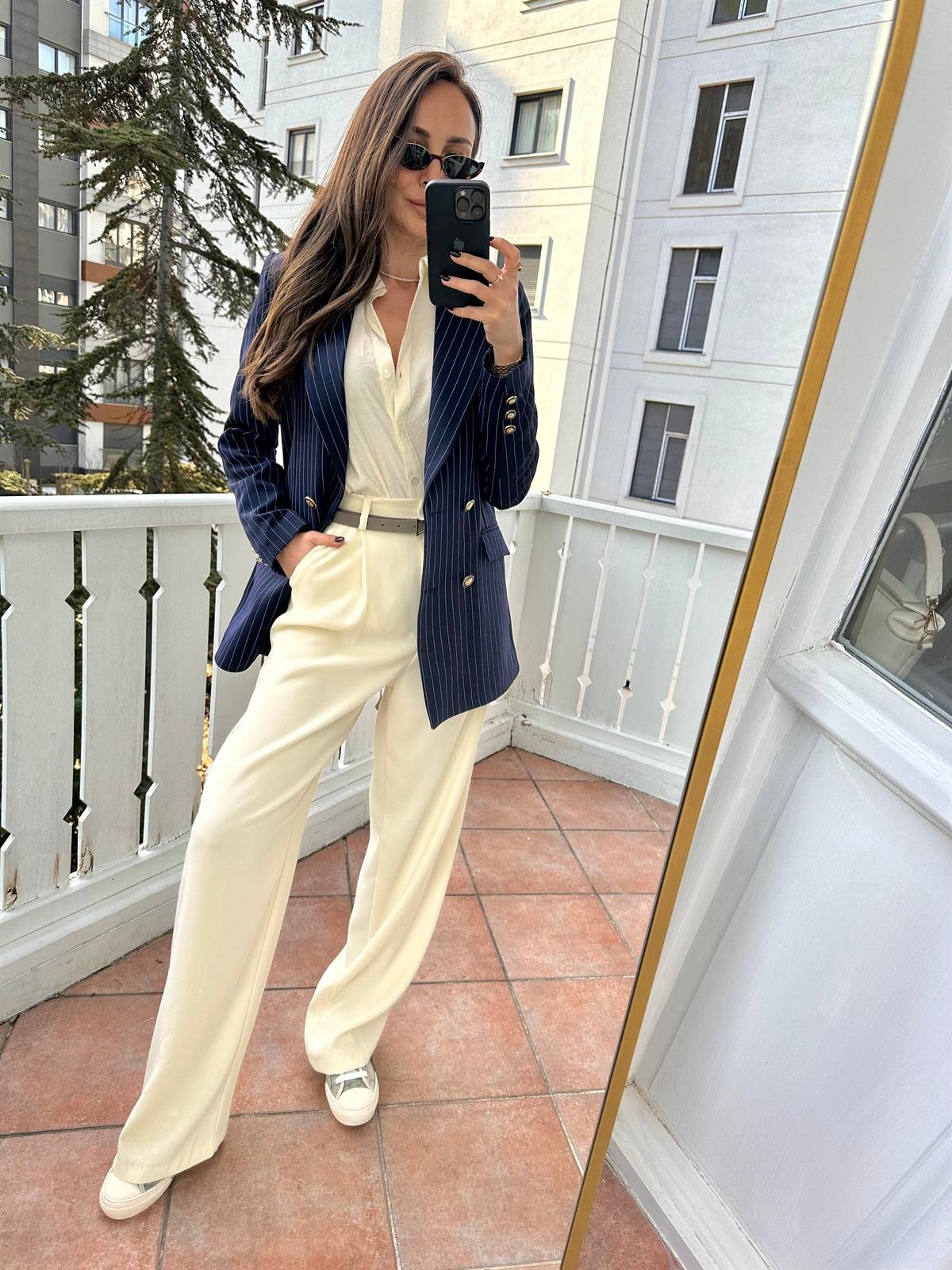 Lacivert  Çizgili Blazer Ceket