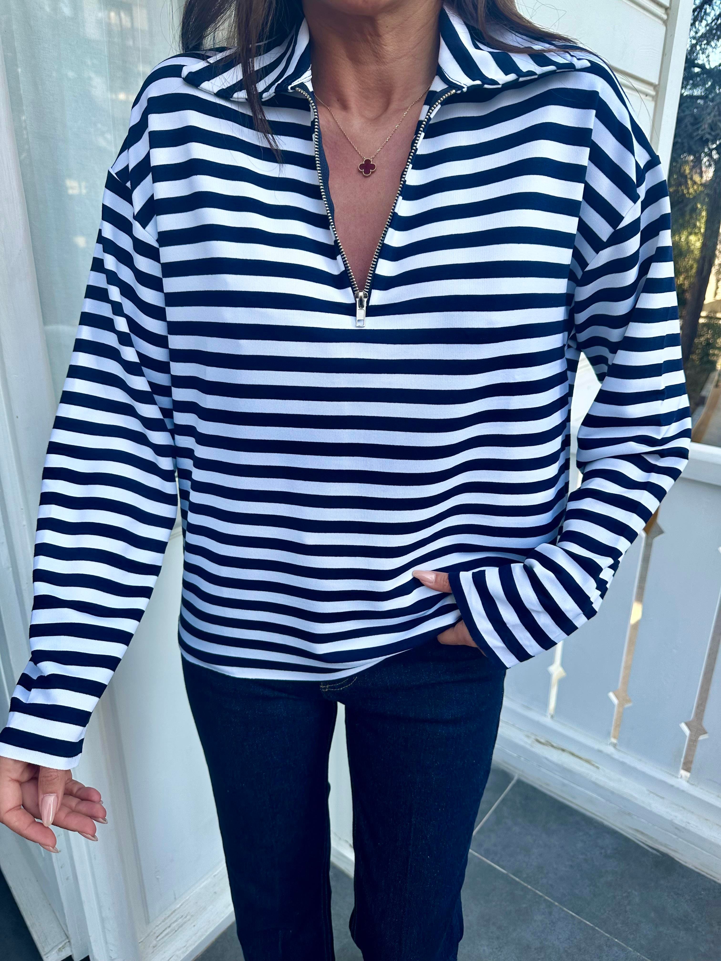 Lacivert Çizgili İnce Sweatshirt