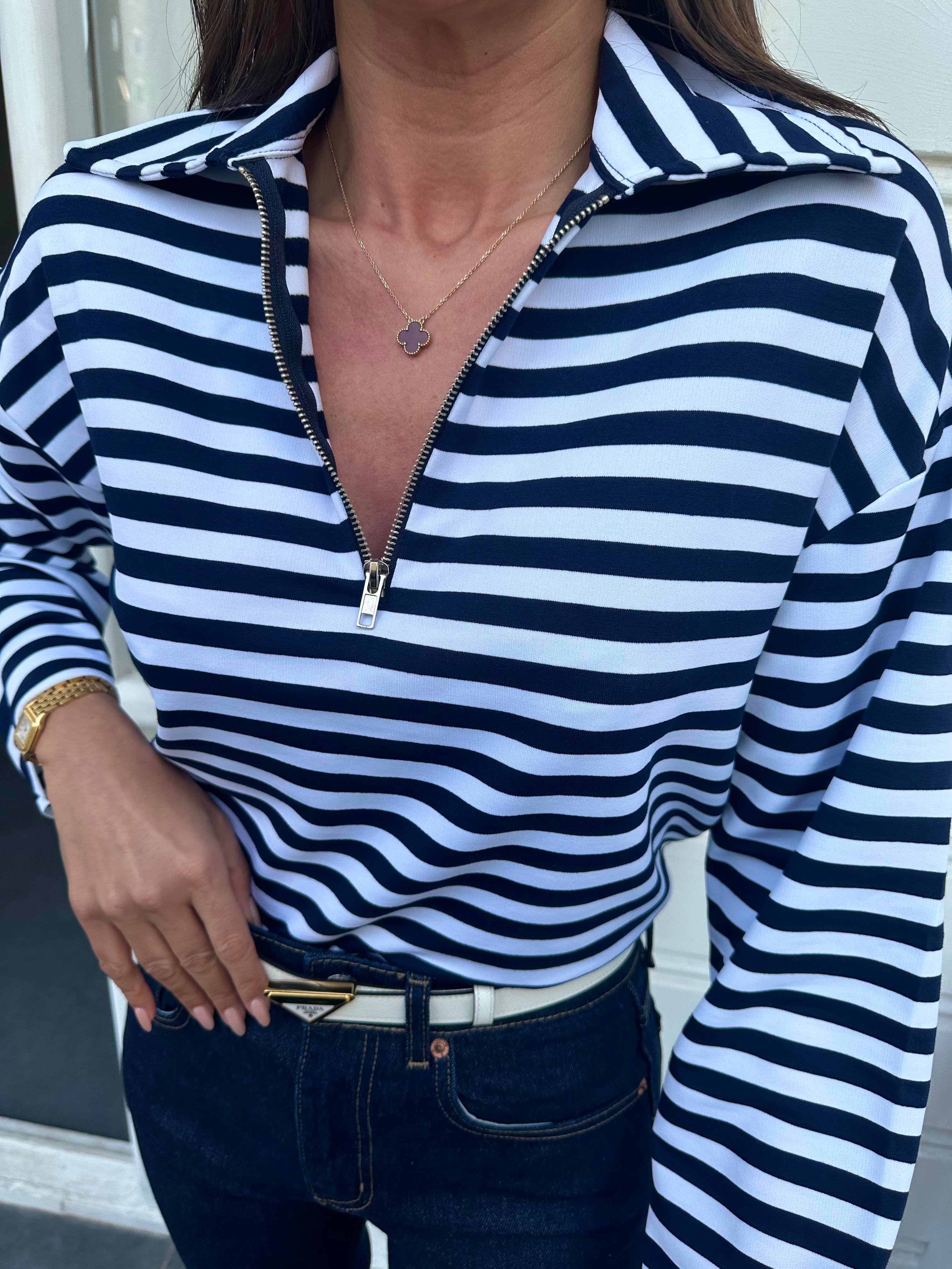 Lacivert Çizgili İnce Sweatshirt