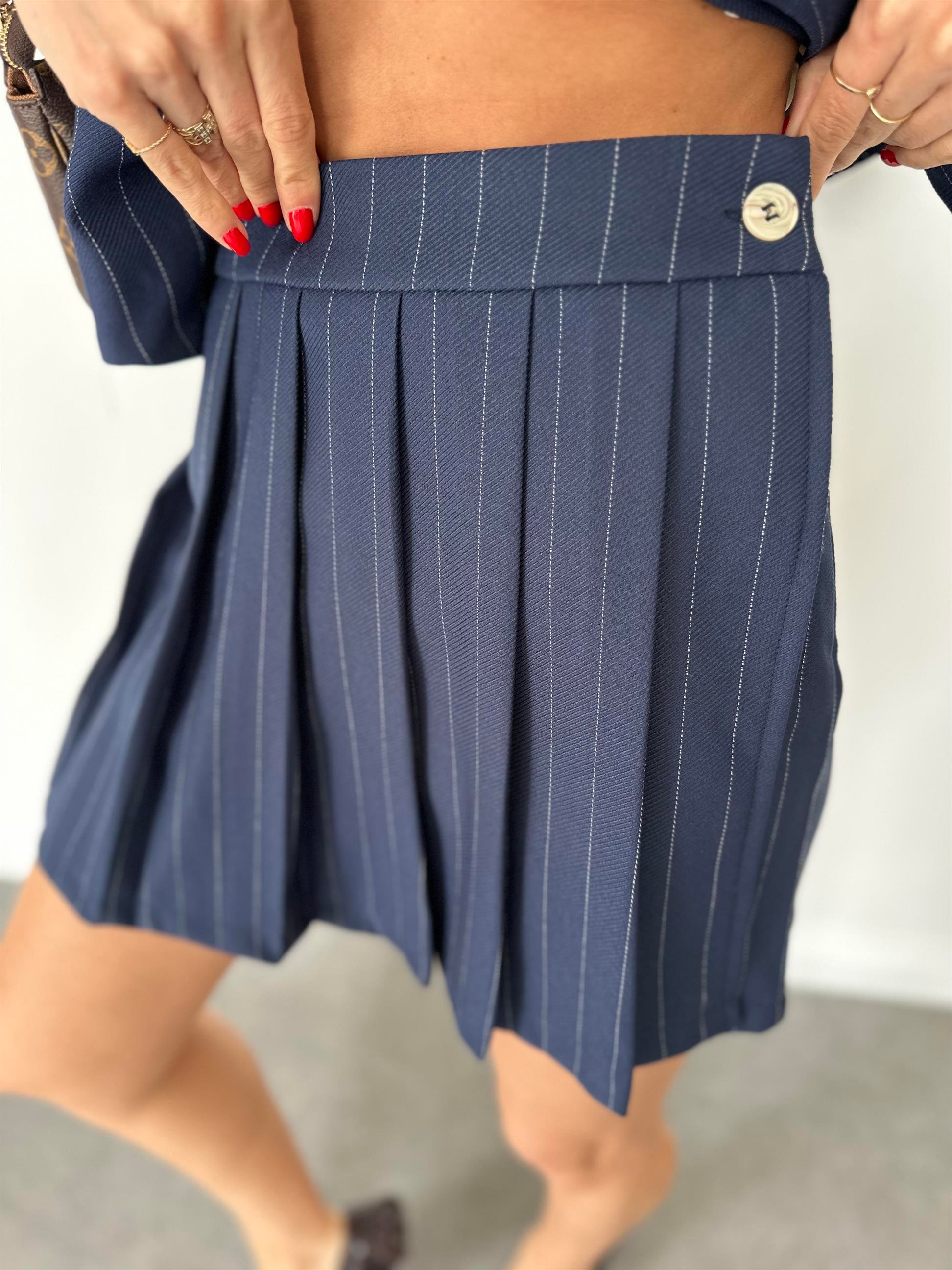 Lacivert  Çizgili Şort Etek