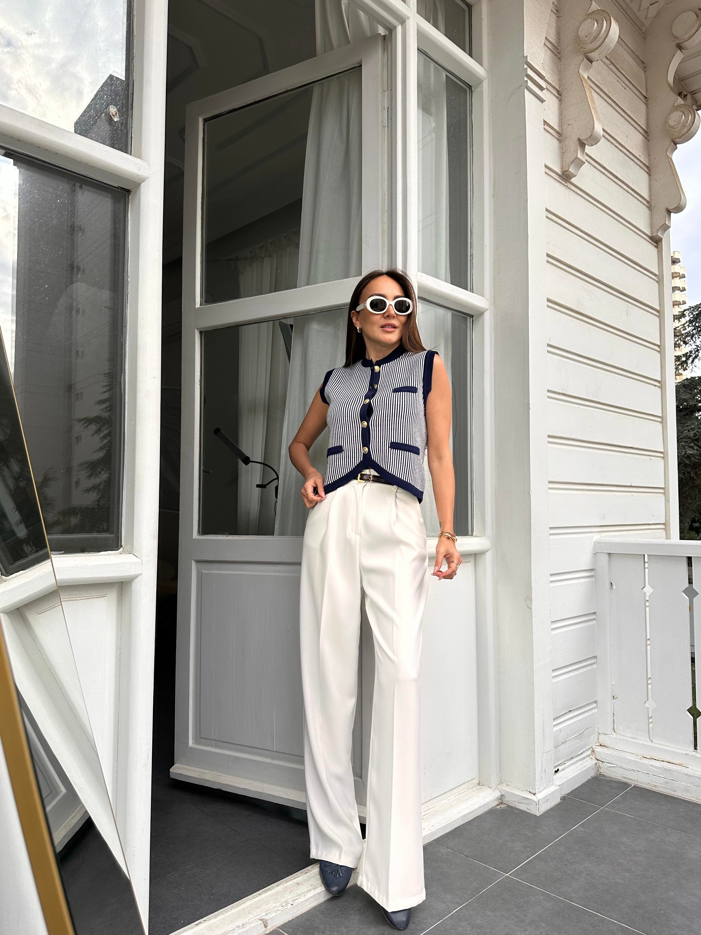 Lacivert Çizgili Yelek