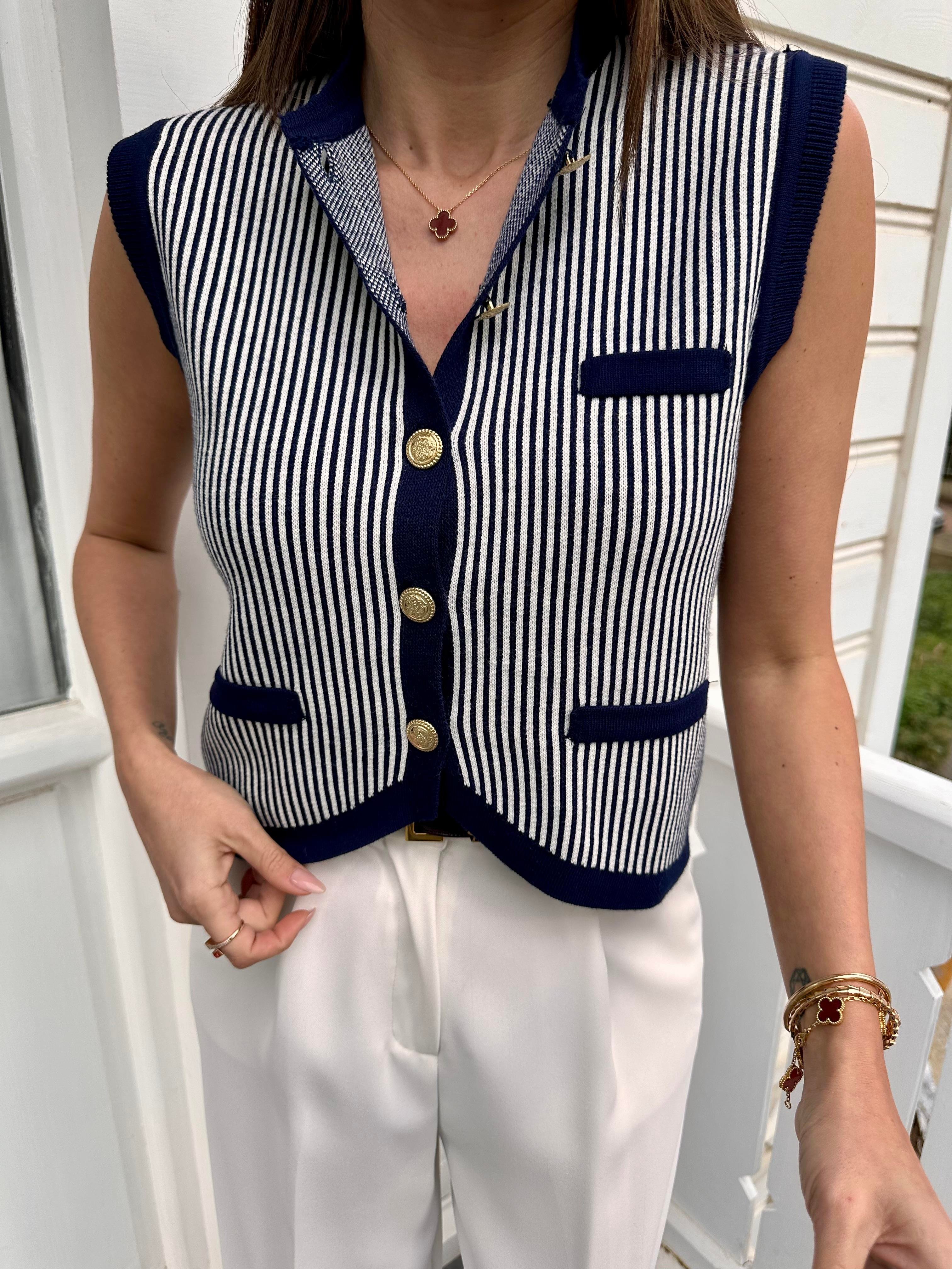 Lacivert Çizgili Yelek