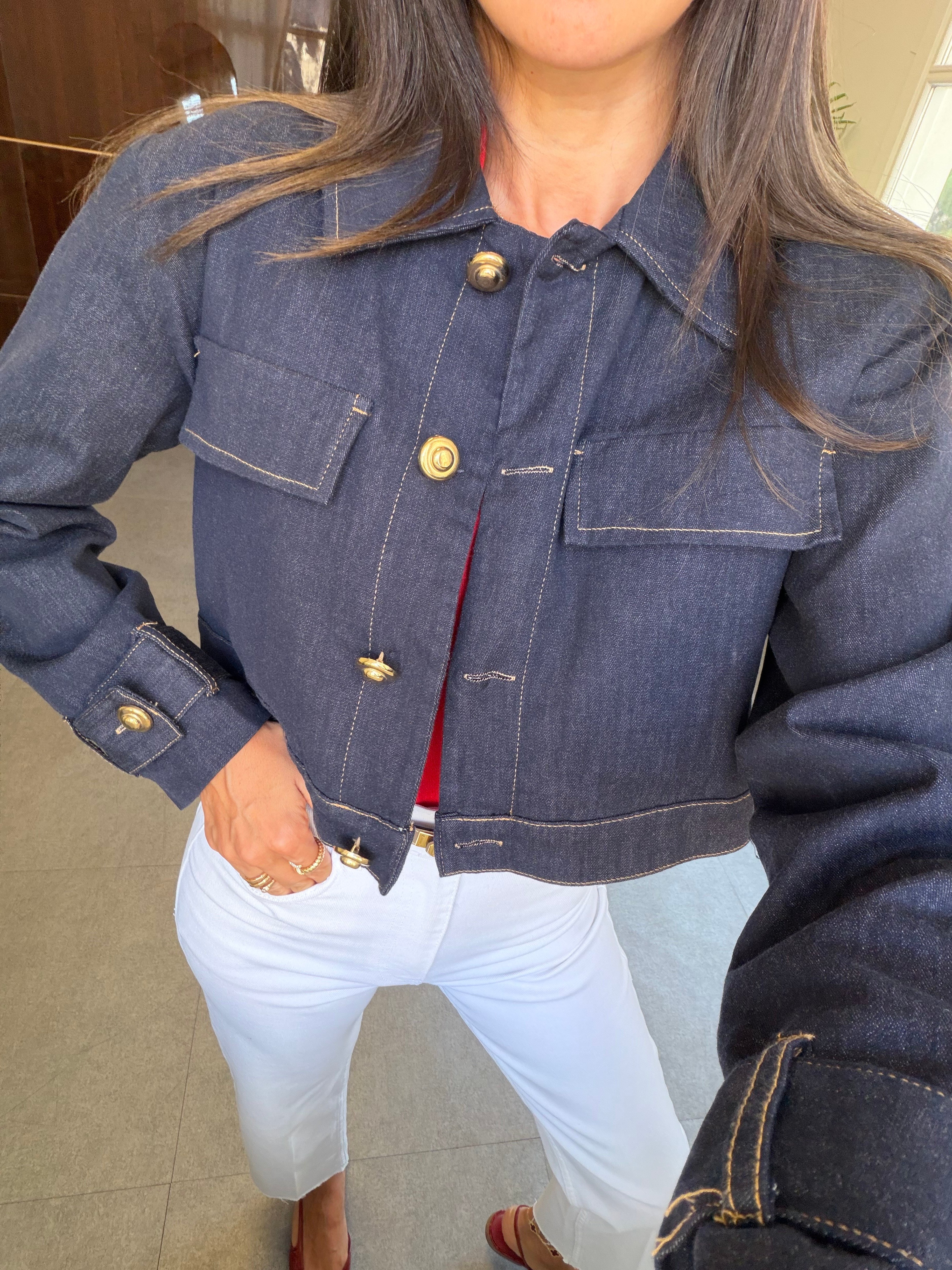 Lacivert Denim Düğmeli Ceket