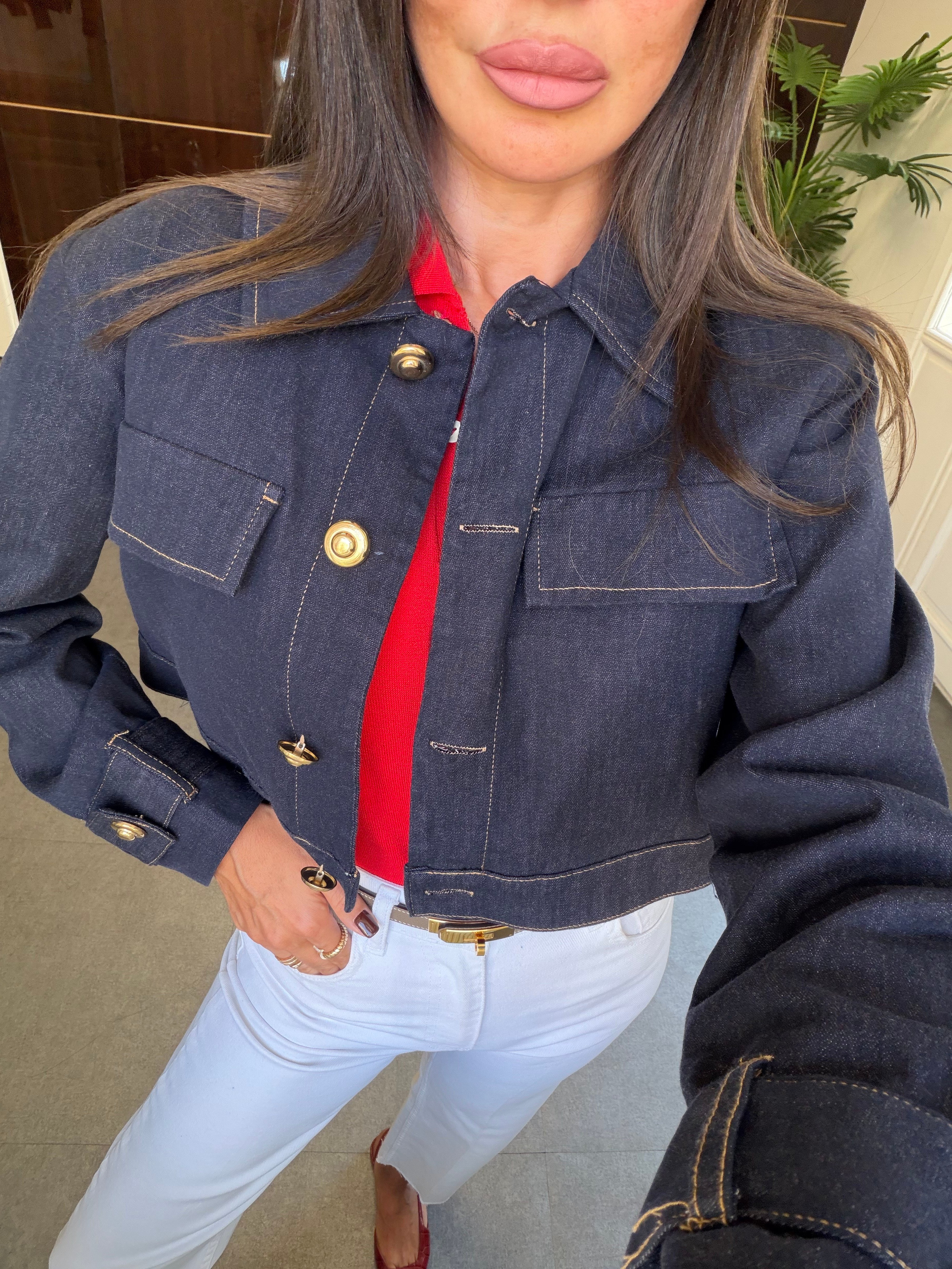 Lacivert Denim Düğmeli Ceket