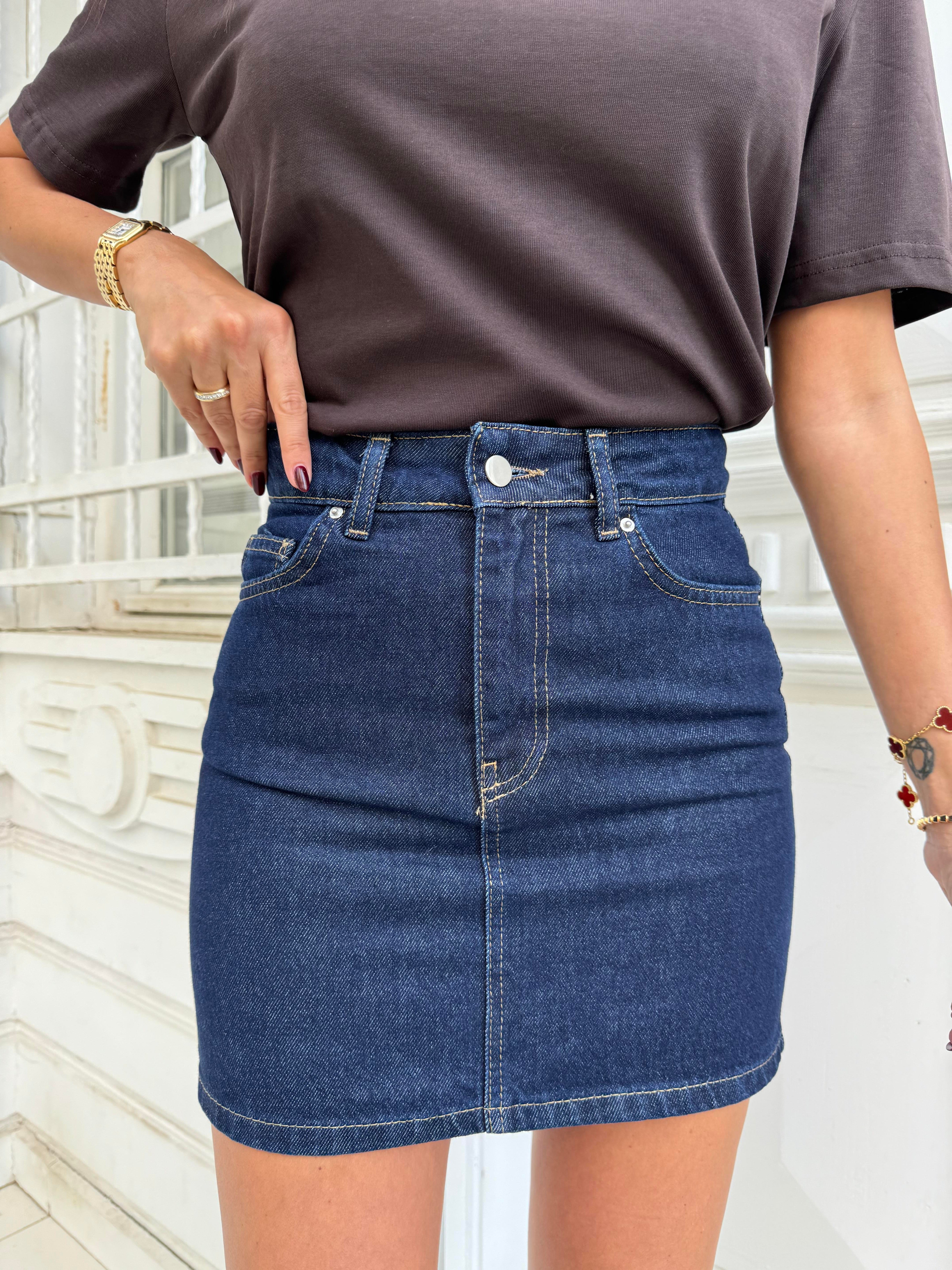 Lacivert Denim Mini Etek