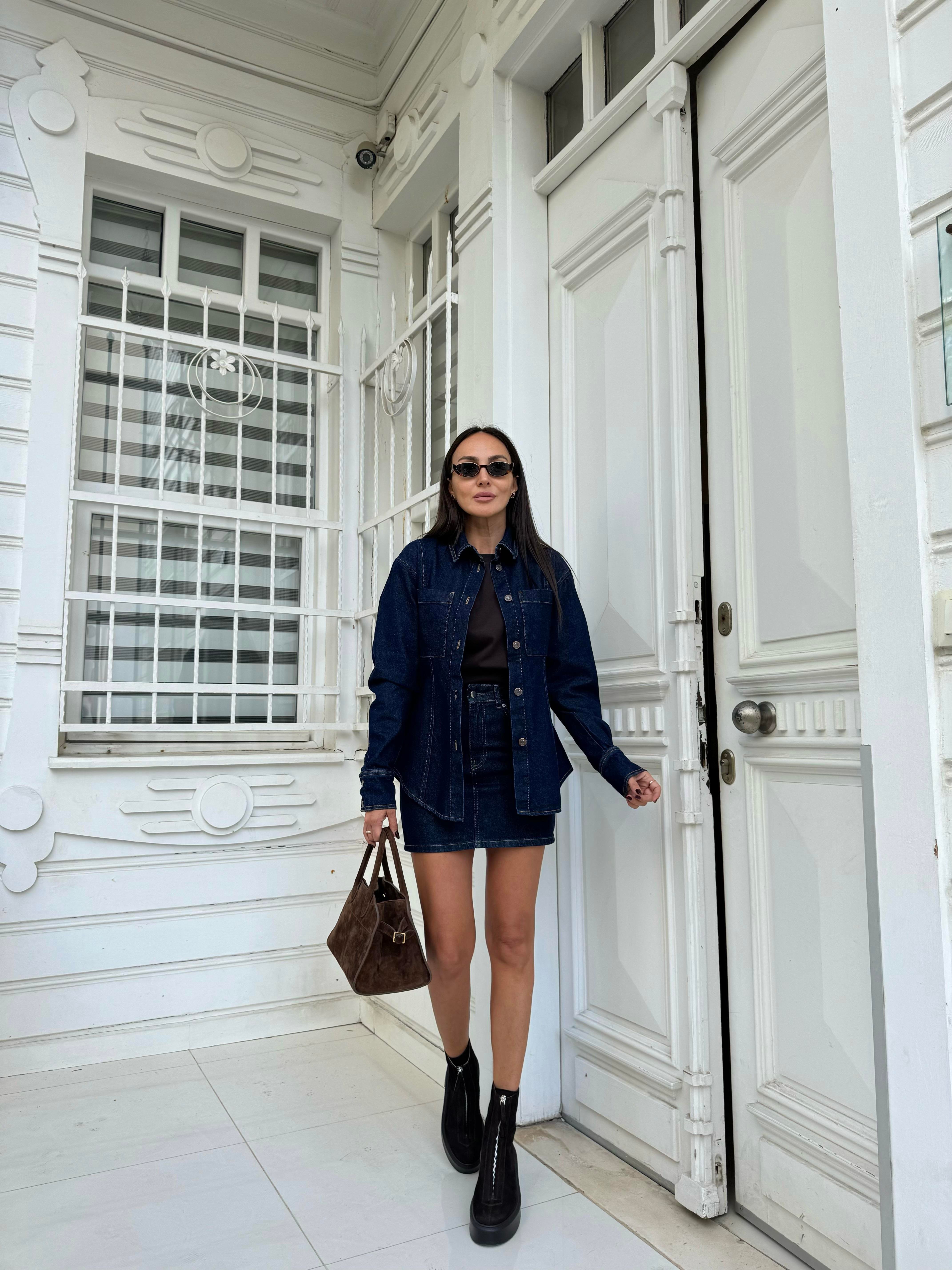 Lacivert Denim Mini Etek