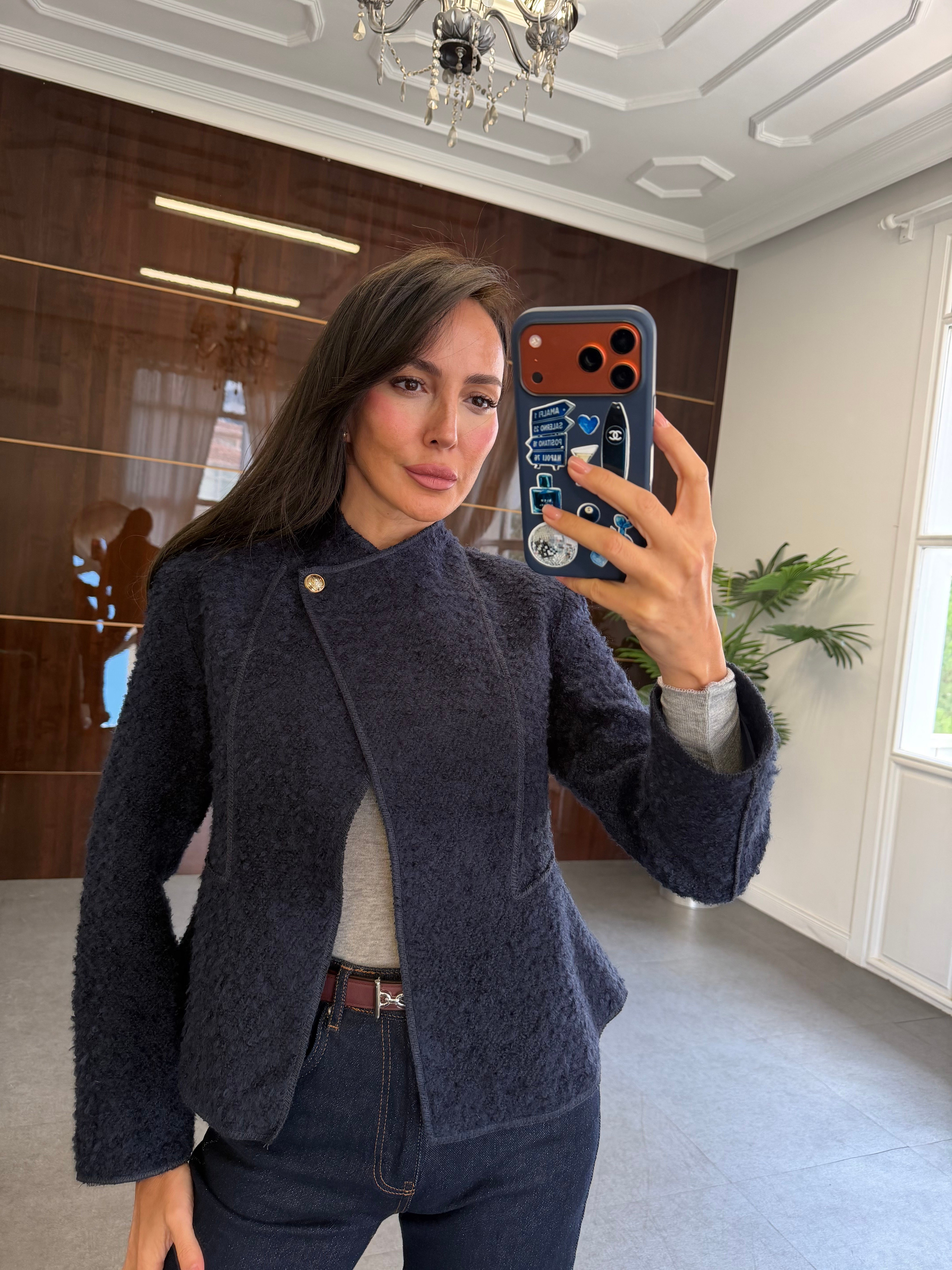 Lacivert Dikiş Detaylı Tüvit Ceket