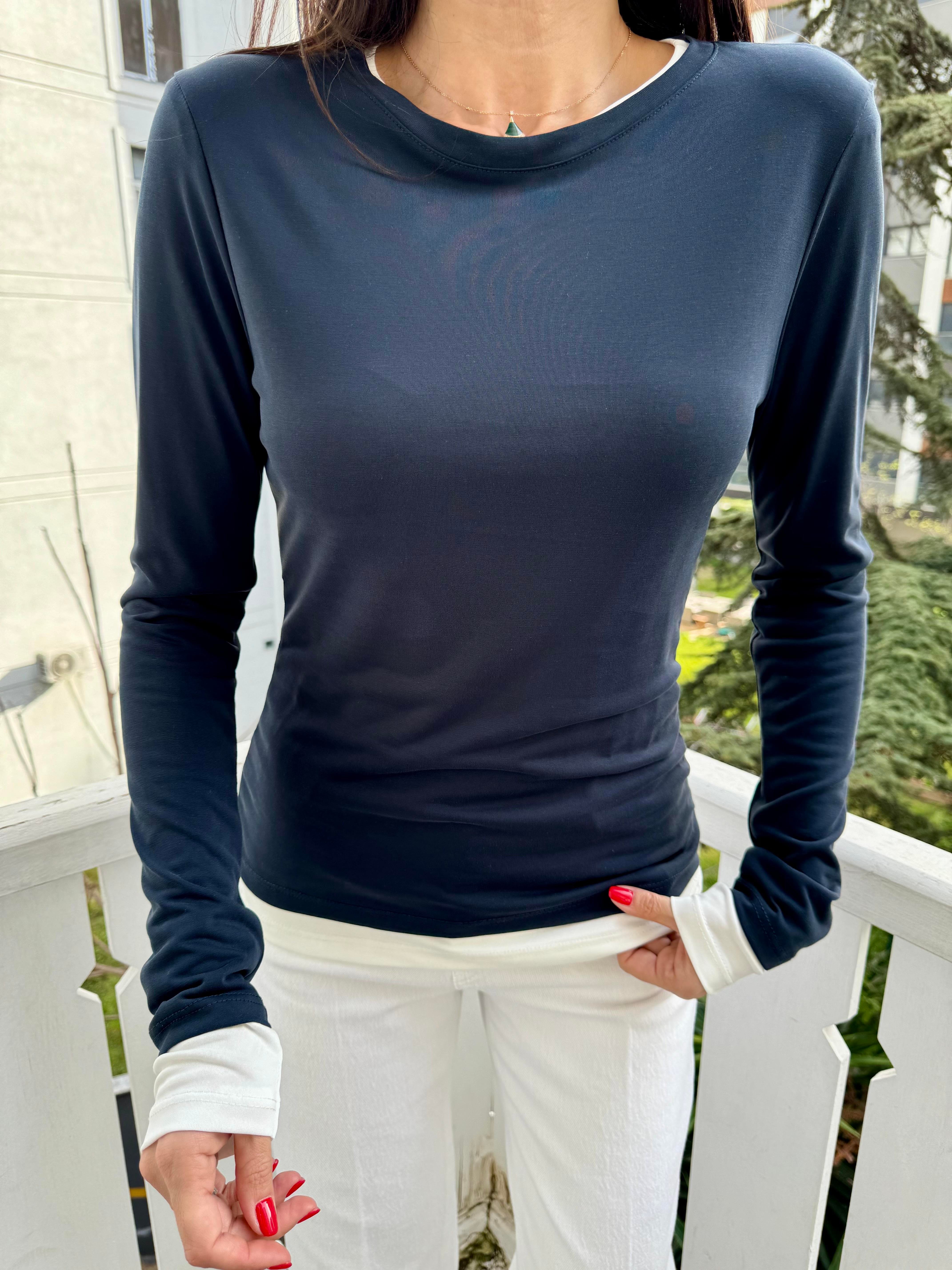 Lacivert Double Layer Bluz