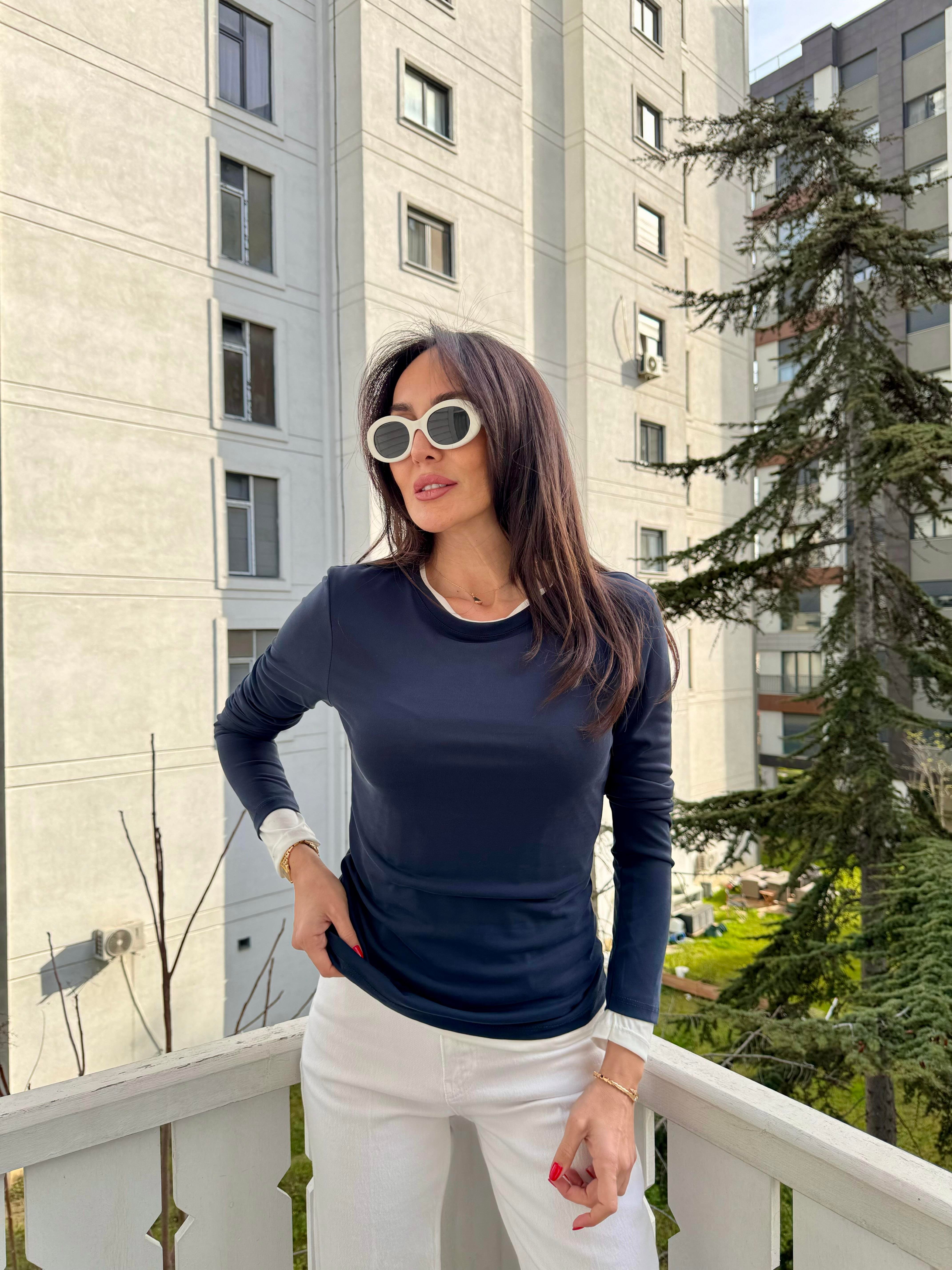 Lacivert Double Layer Bluz