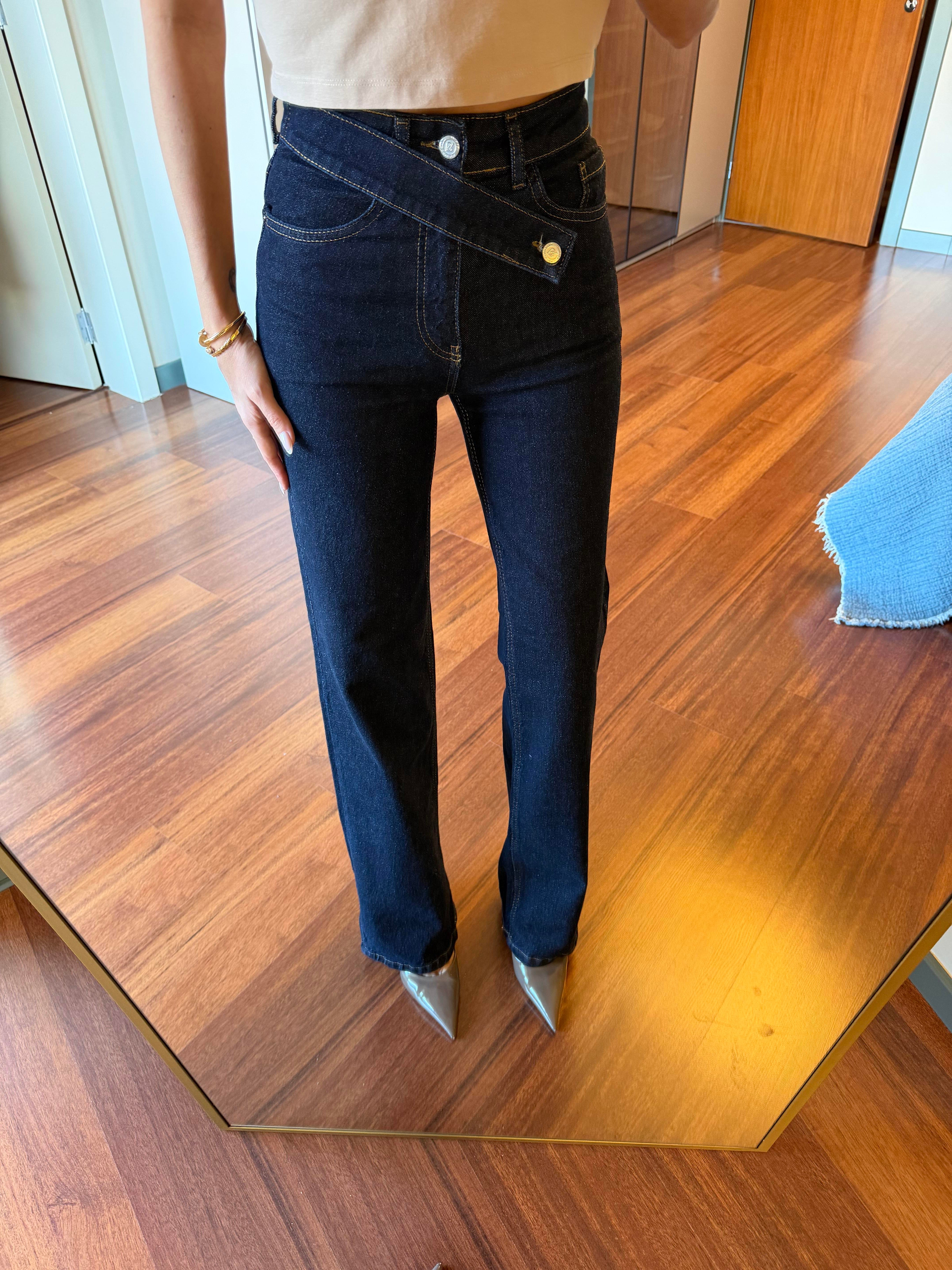 Lacivert Düğme Detaylı Jean Pantolon