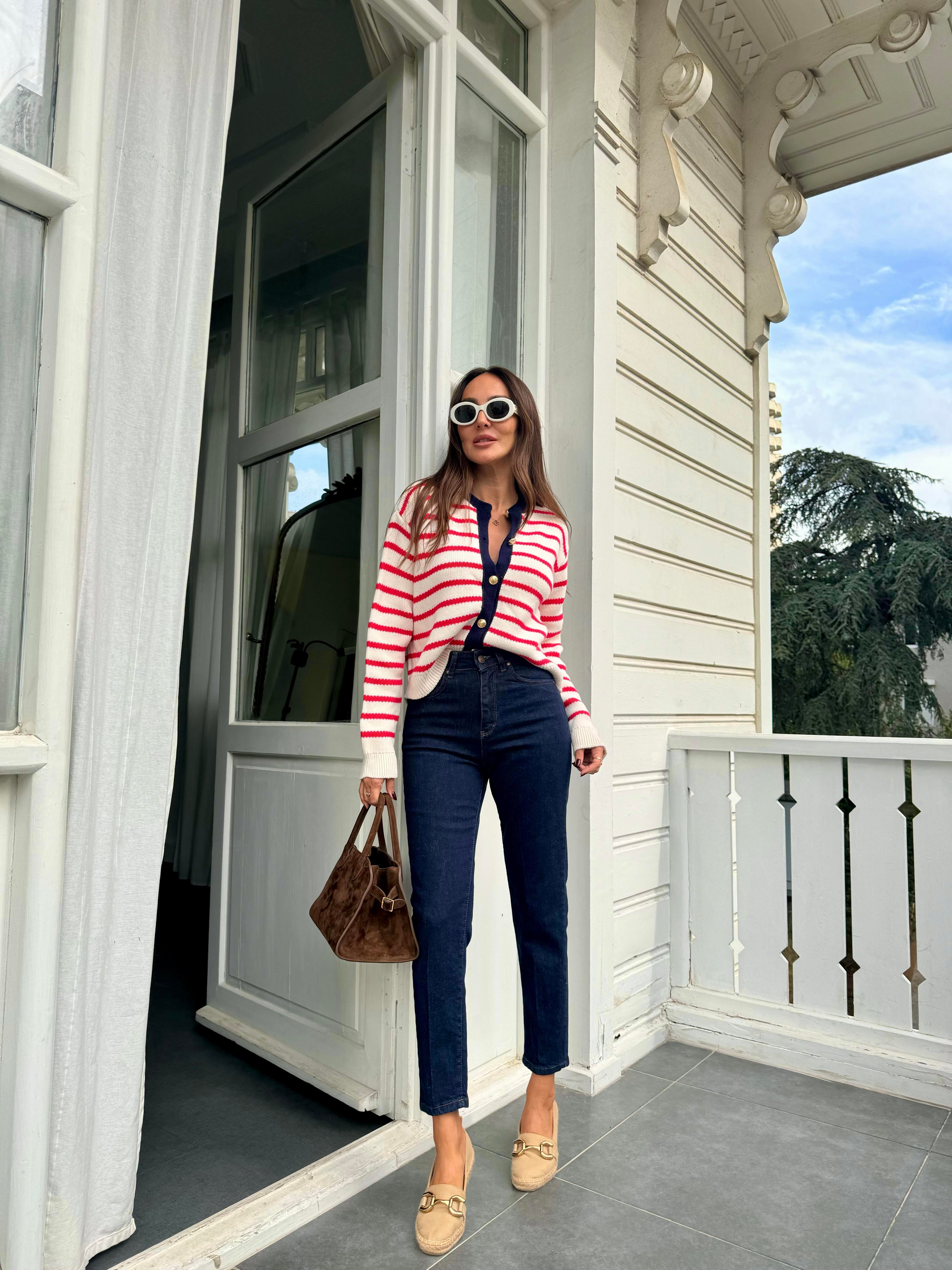 Lacivert Full Likralı Mom Fit Jean