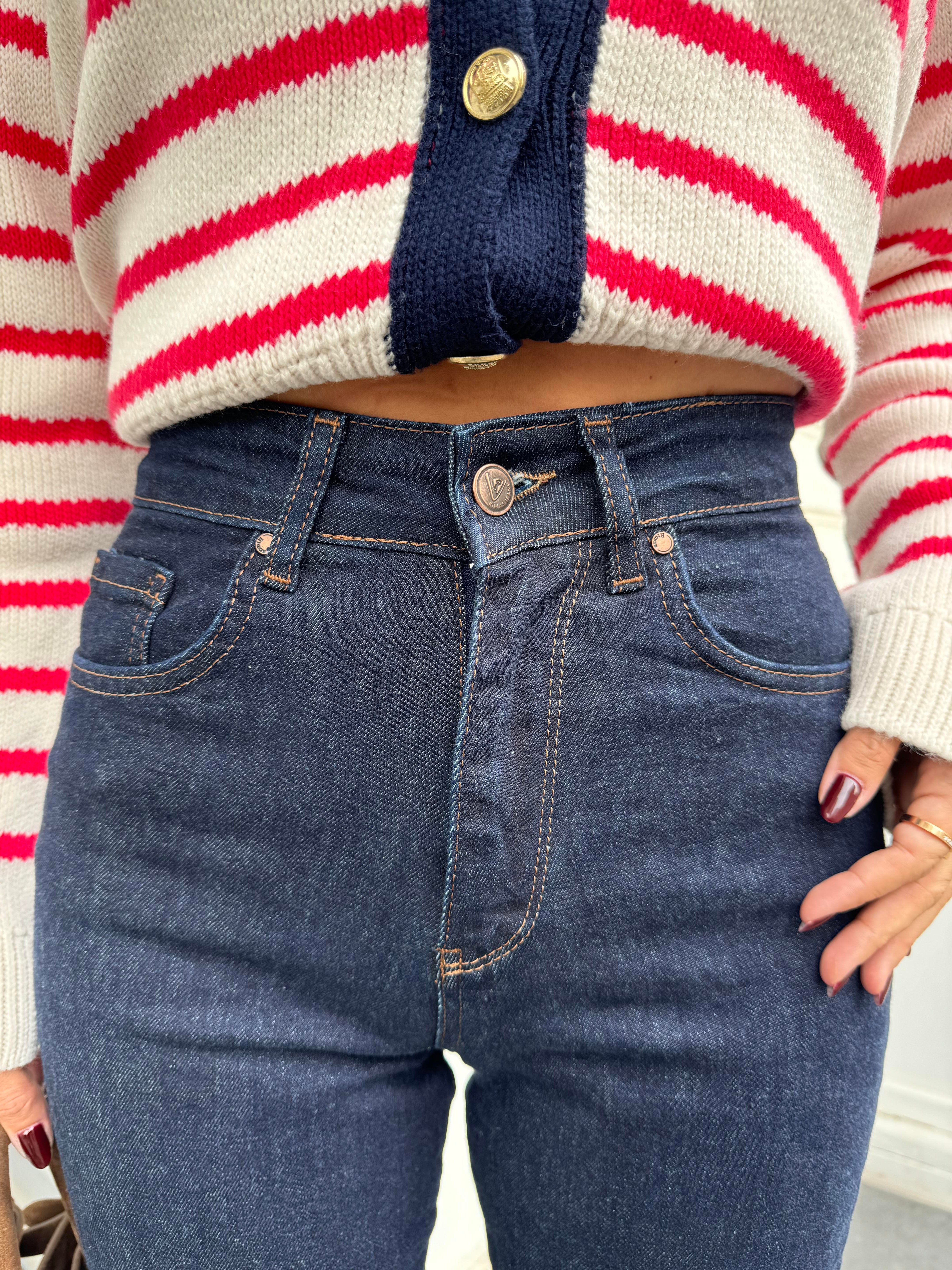 Lacivert Full Likralı Mom Fit Jean