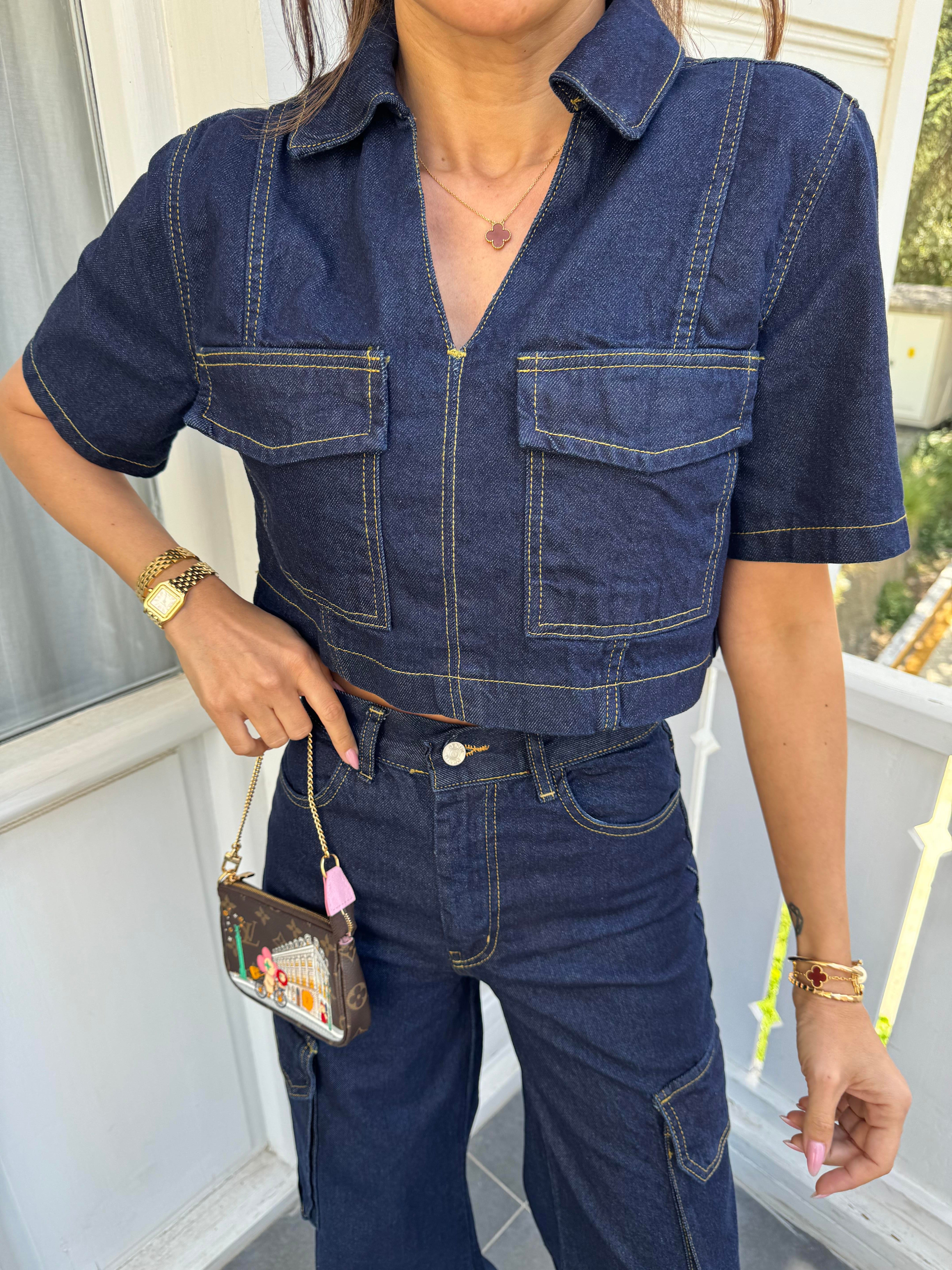 Lacivert Jean Kargo Pantolon Takım