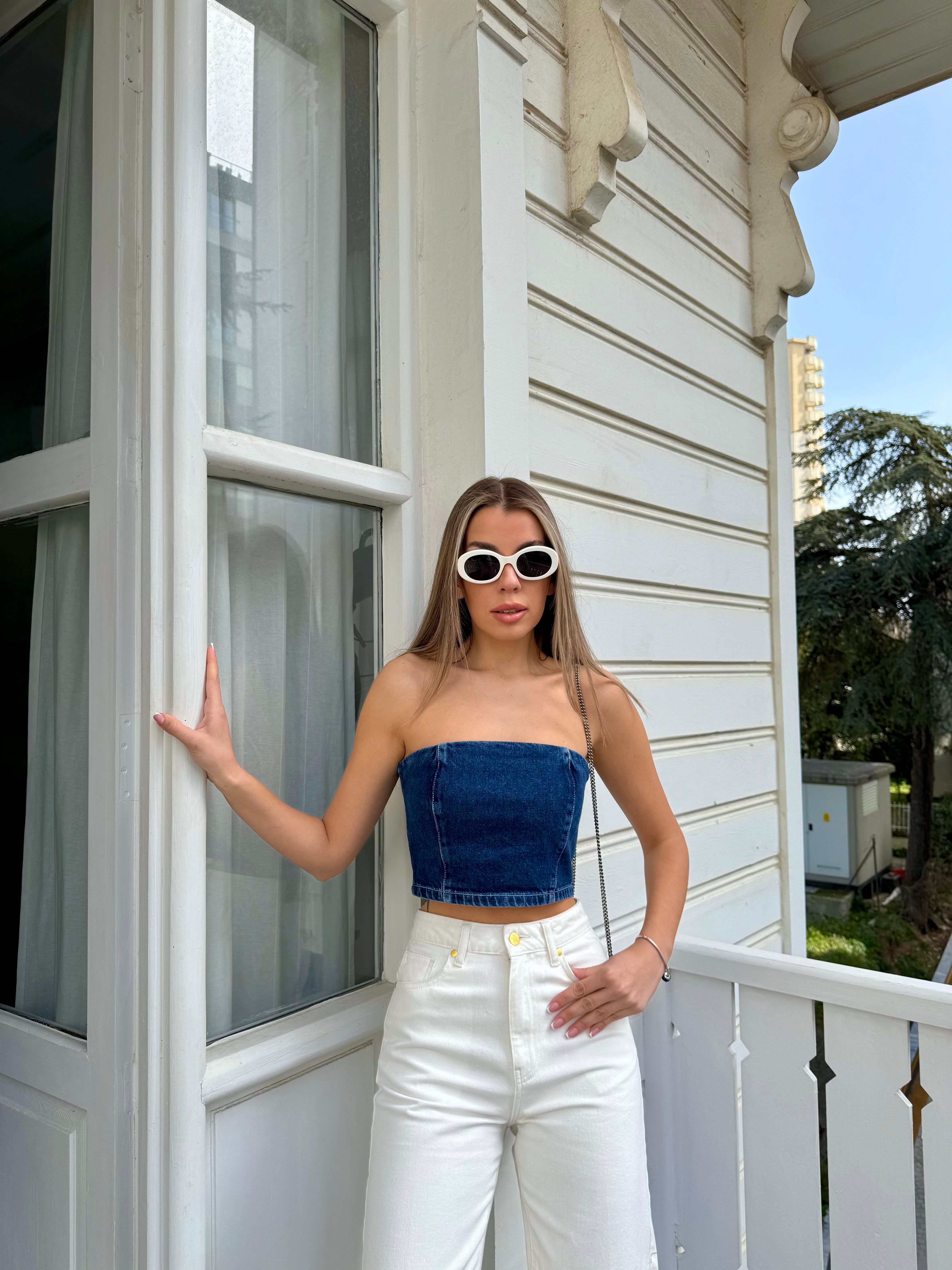 Lacivert Jean Straplez Büstiyer