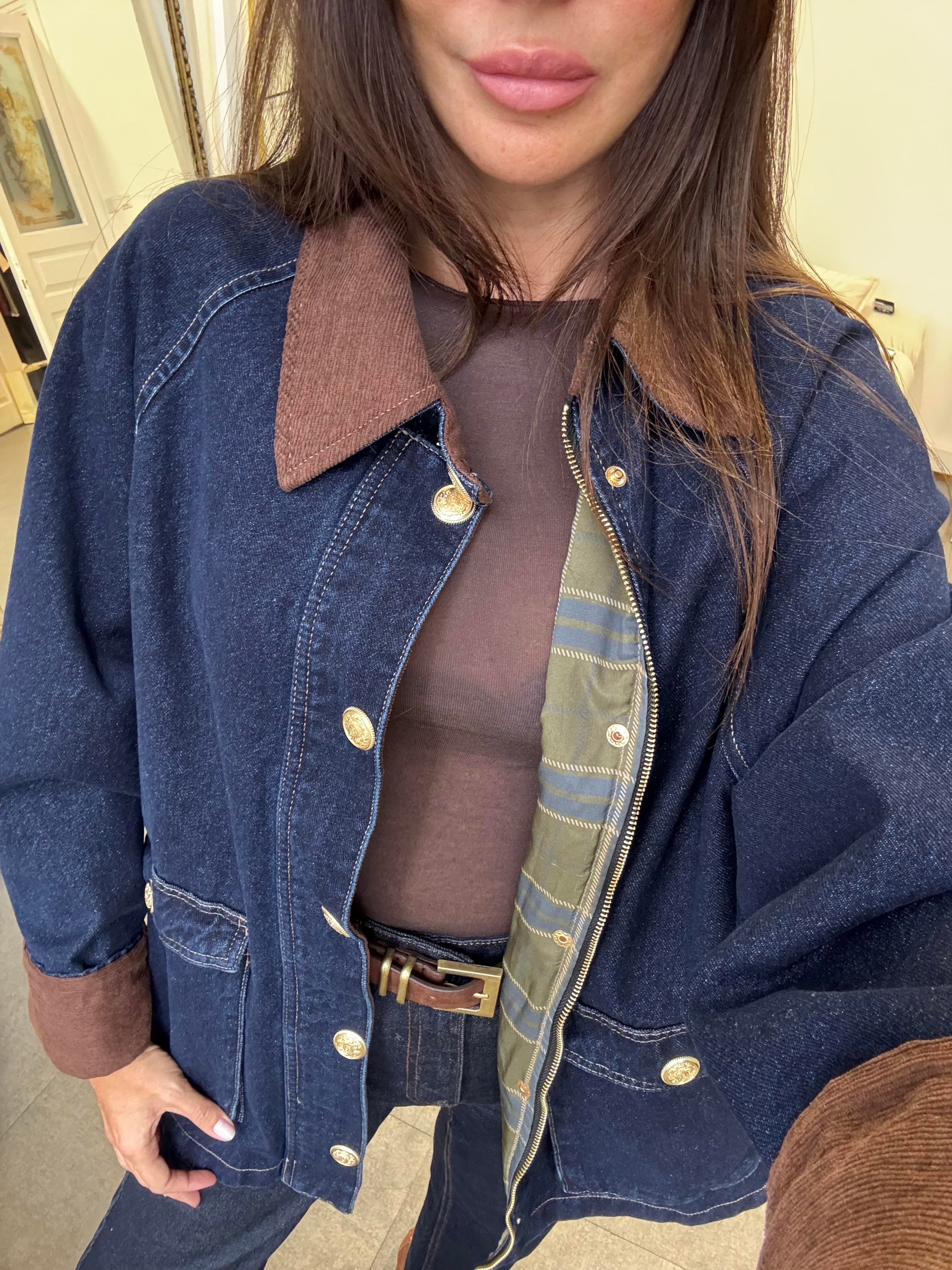 Lacivert Kadife Yaka Ceket Denim