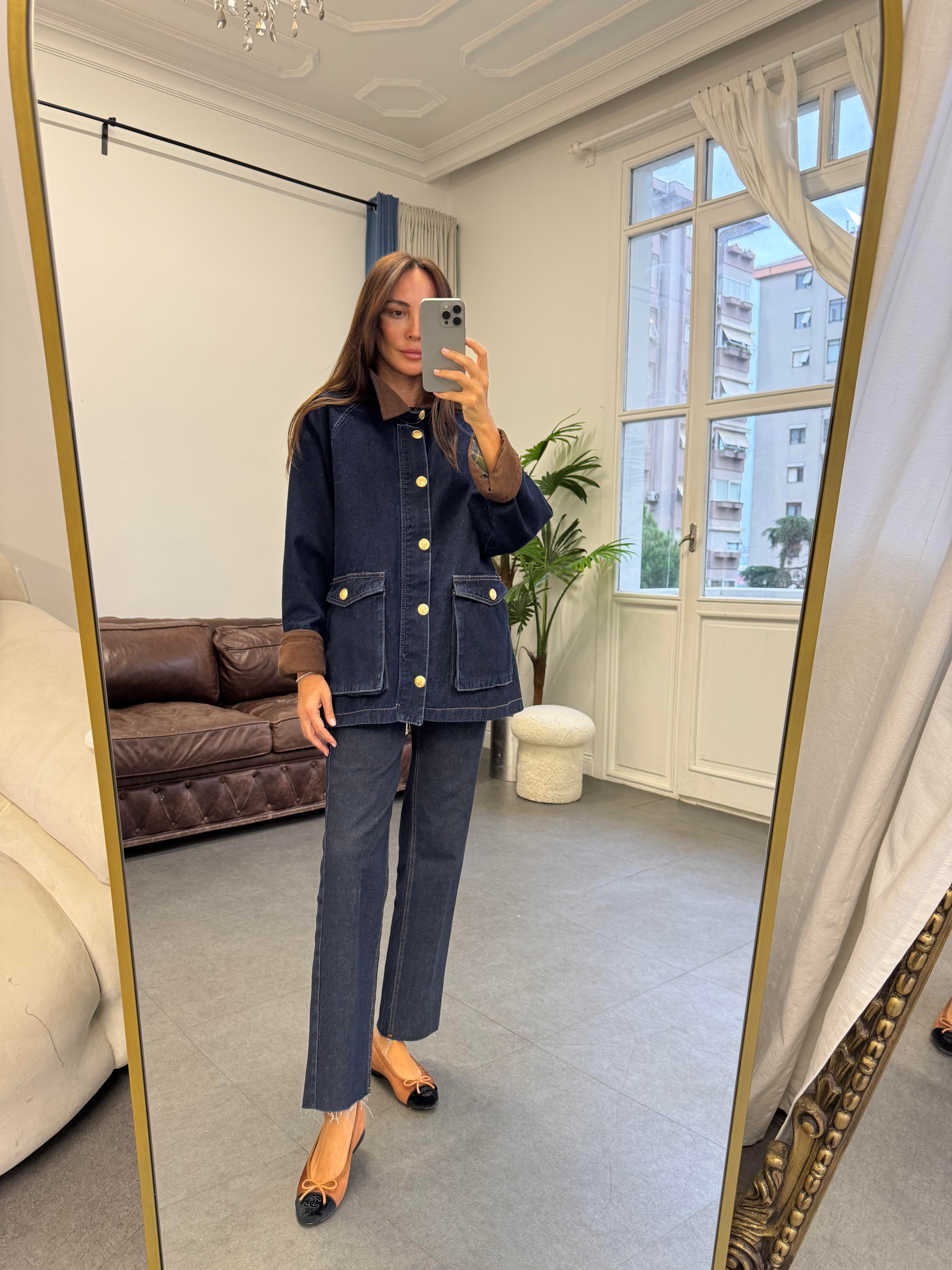 Lacivert Kadife Yaka Ceket Denim