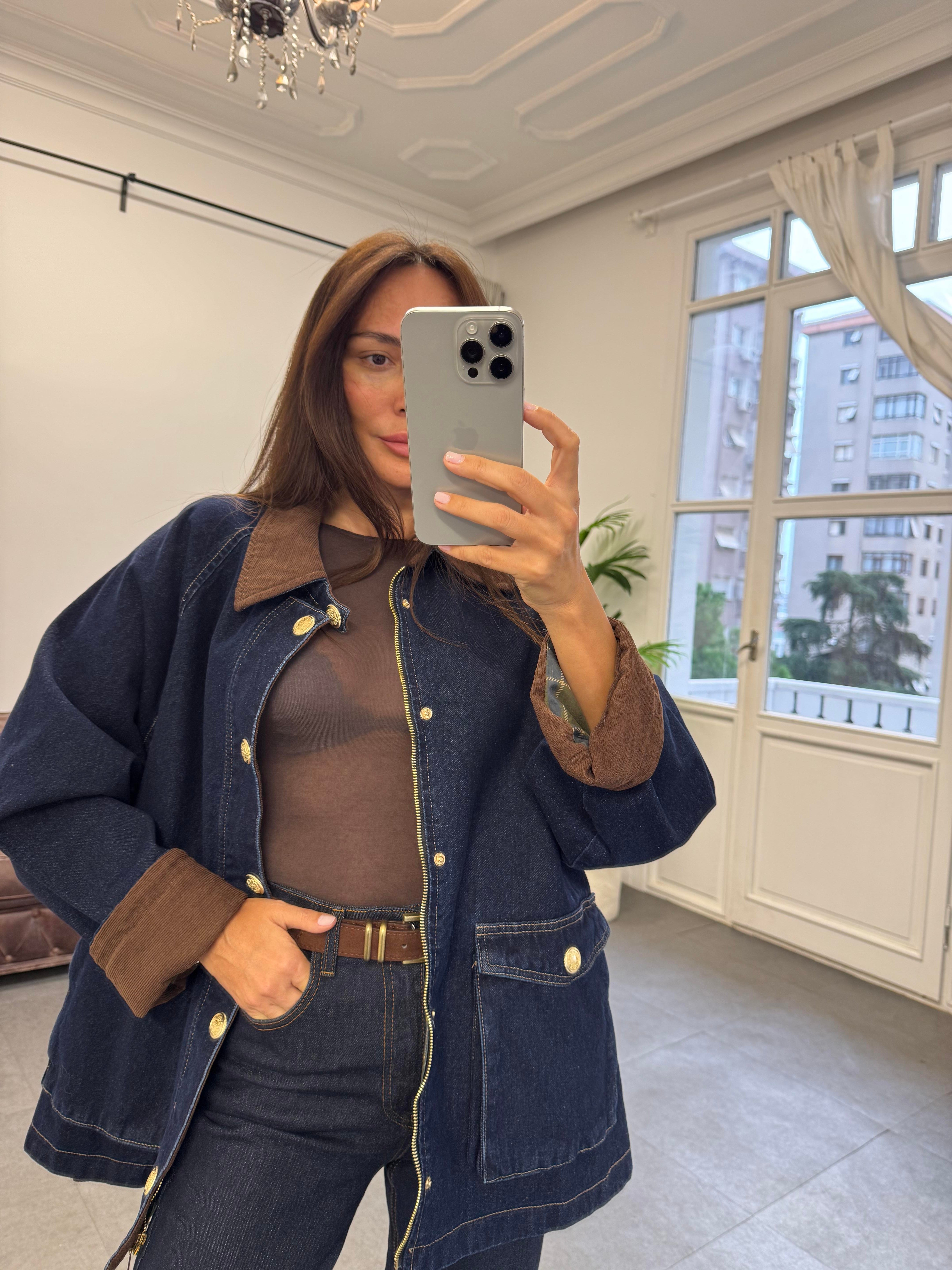 Lacivert Kadife Yaka Ceket Denim