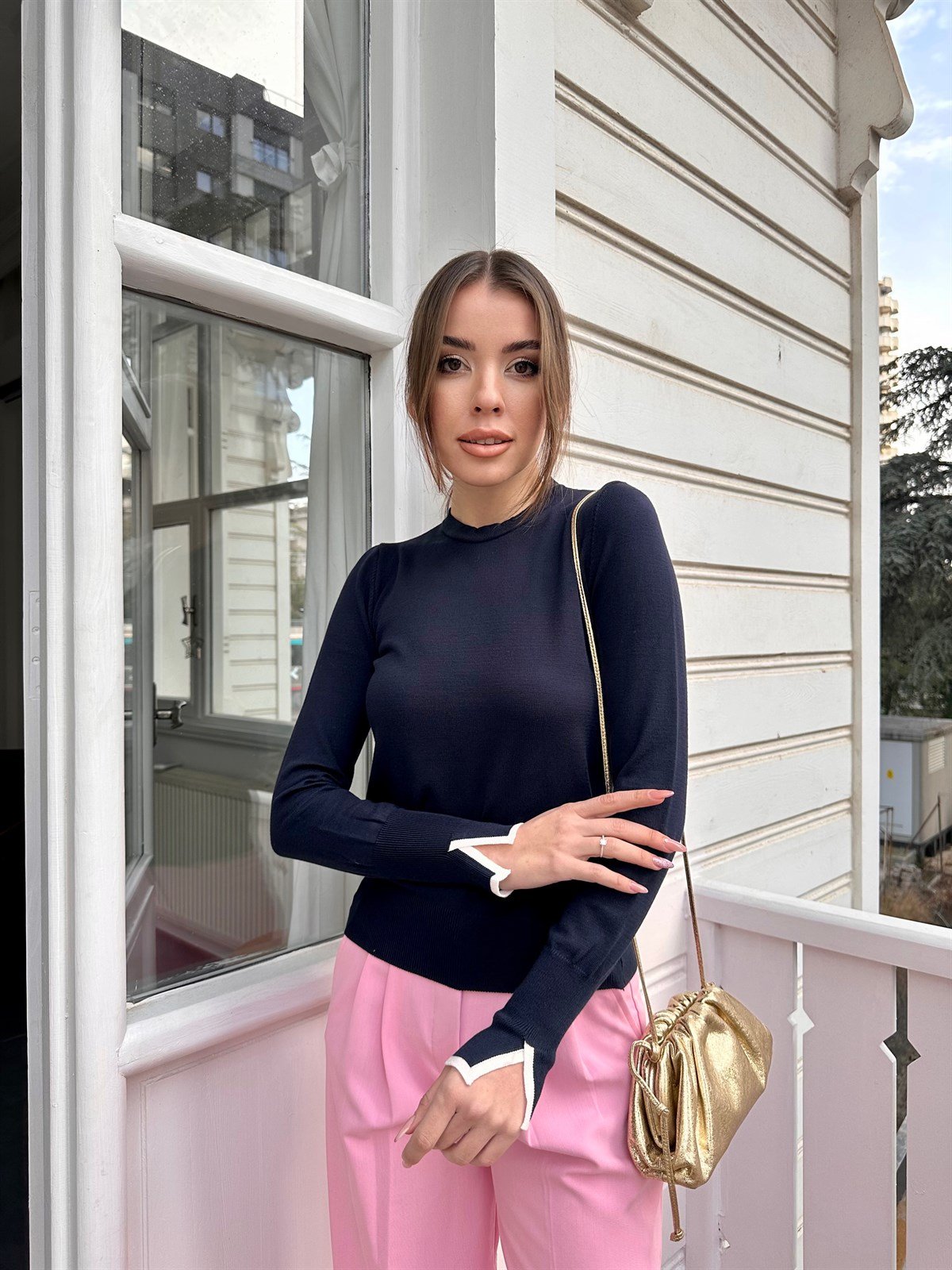 Lacivert  Kol Yırtmaçlı Basic Triko