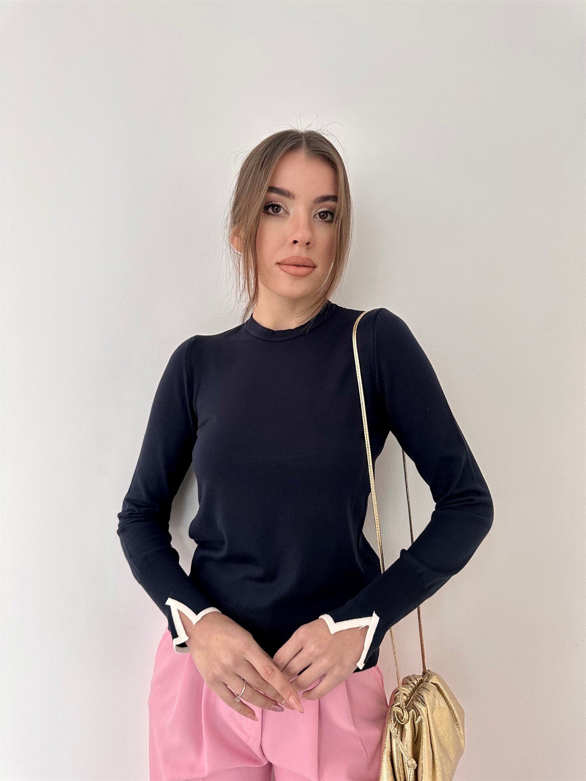Lacivert  Kol Yırtmaçlı Basic Triko