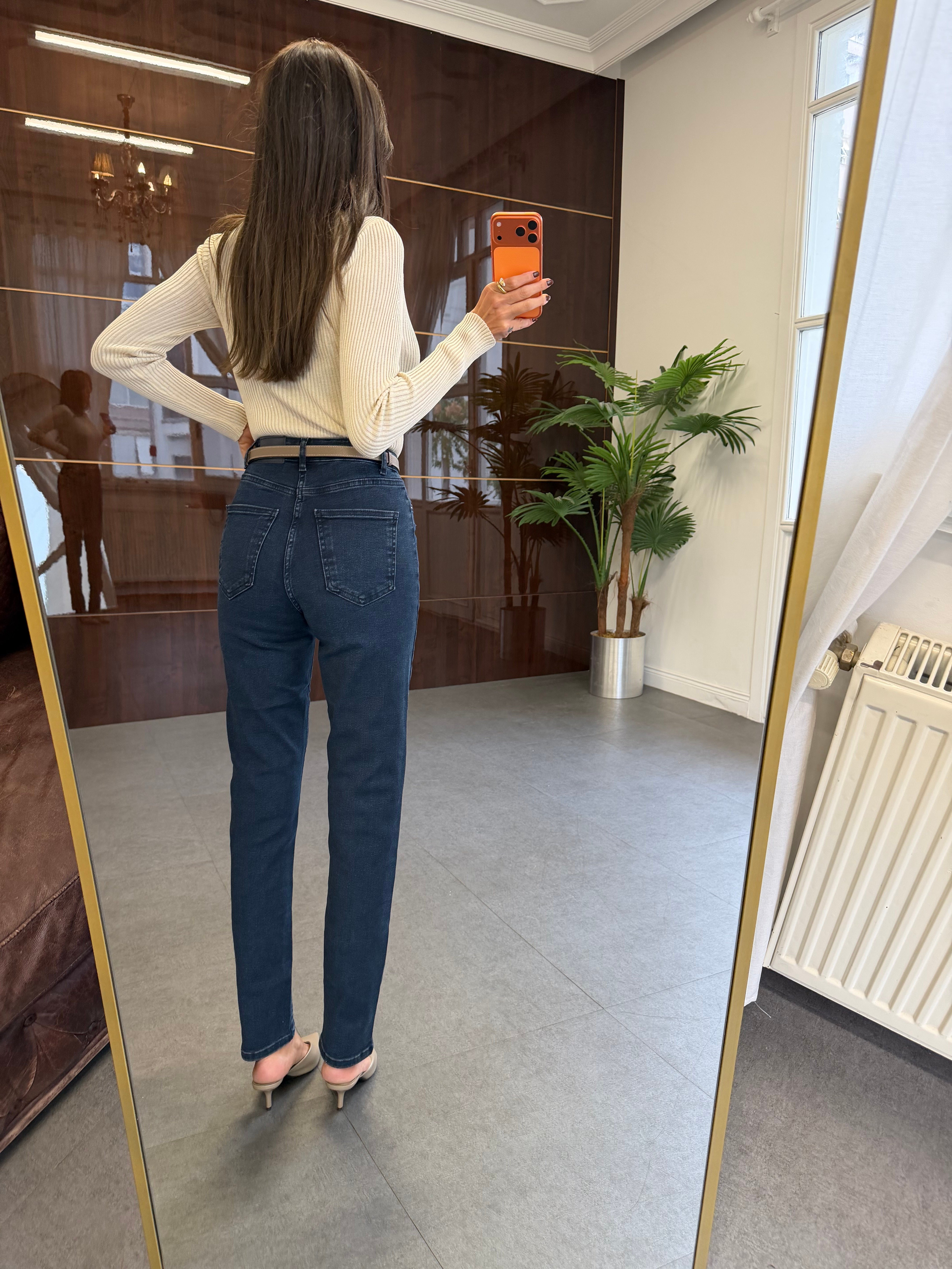 Lacivert Mom Jean Pantolon