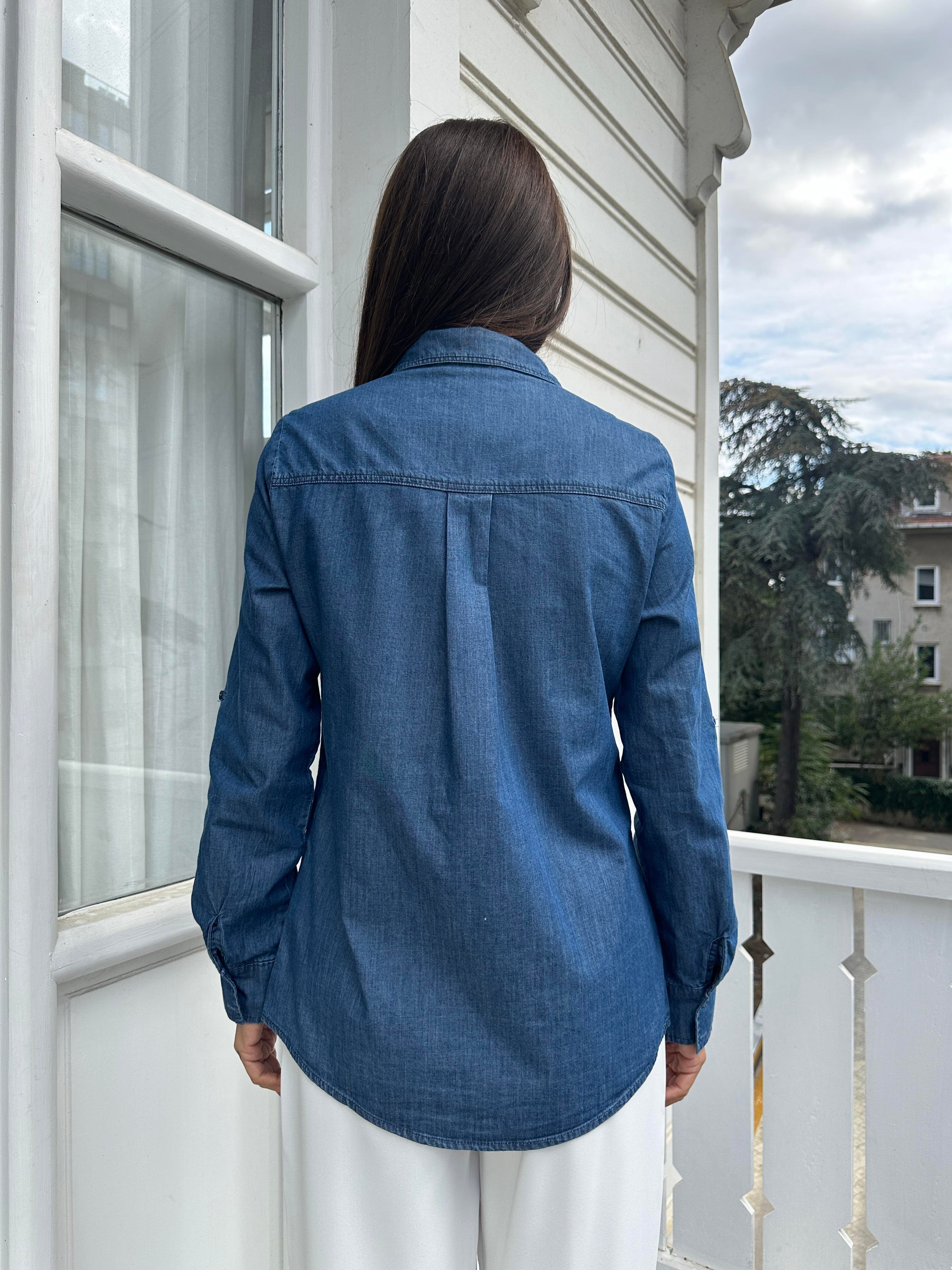 Lacivert Pullu Jean Gömlek