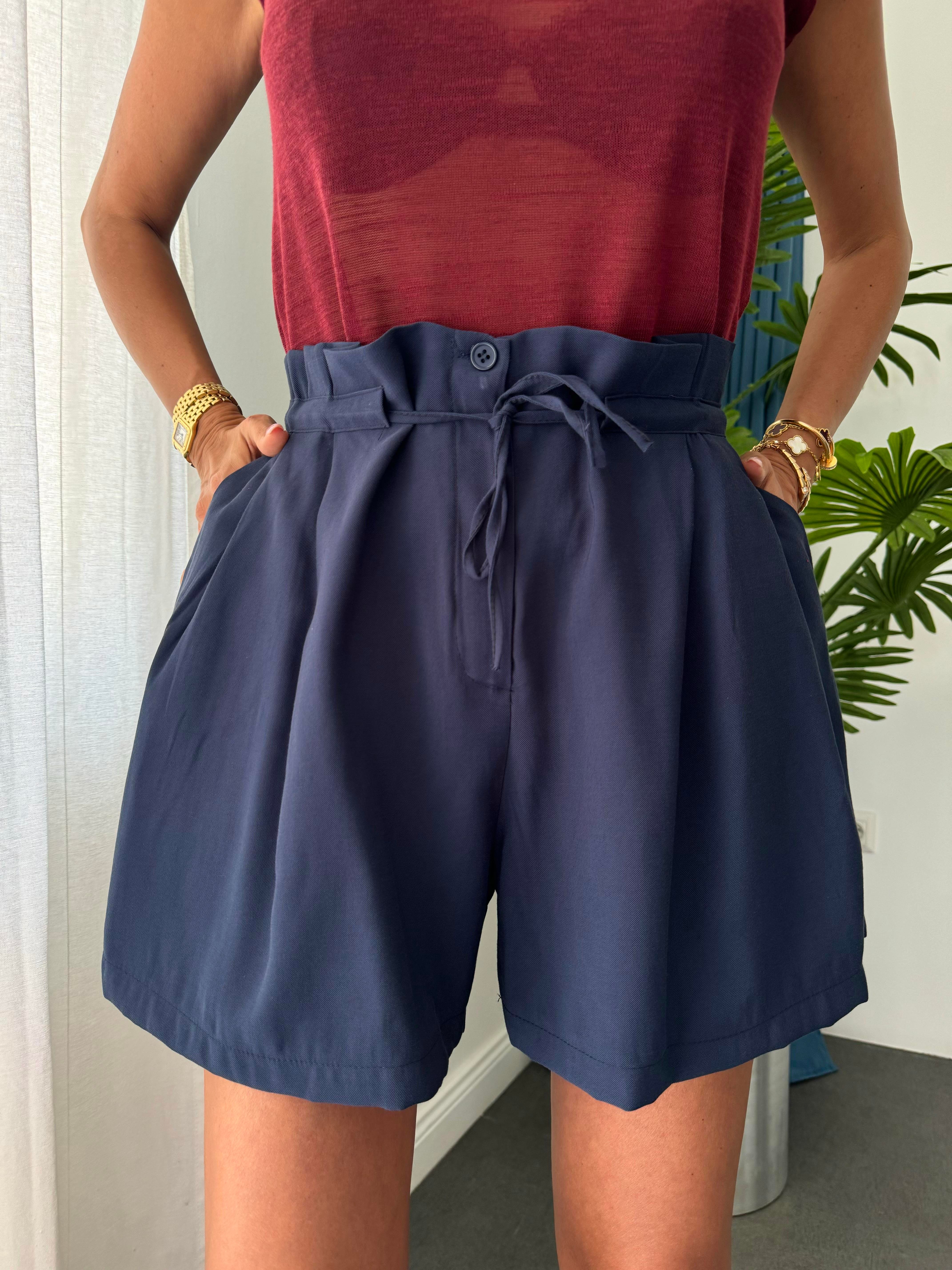 Lacivert Tencel Kumaş Şort