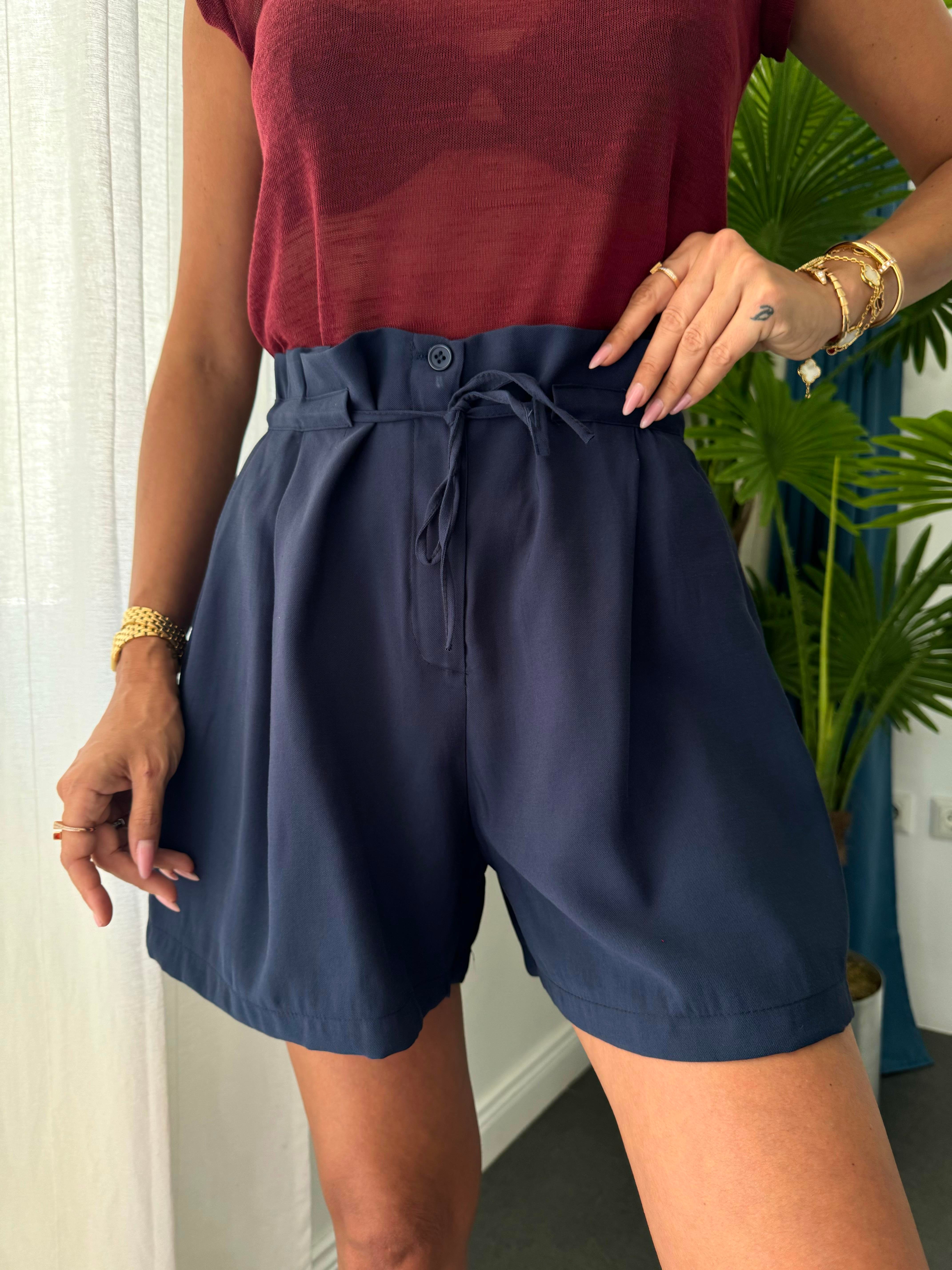Lacivert Tencel Kumaş Şort