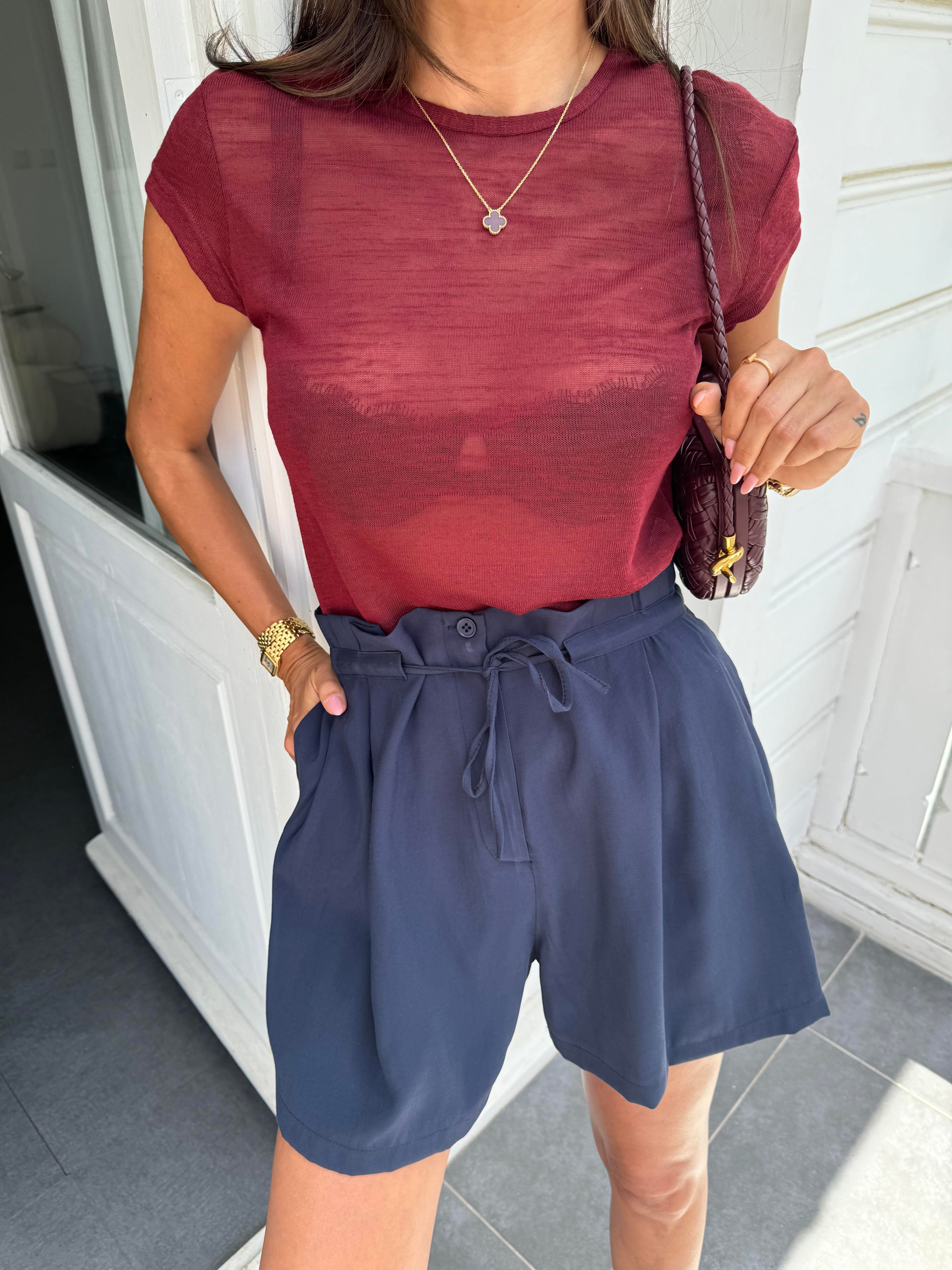 Lacivert Tencel Kumaş Şort
