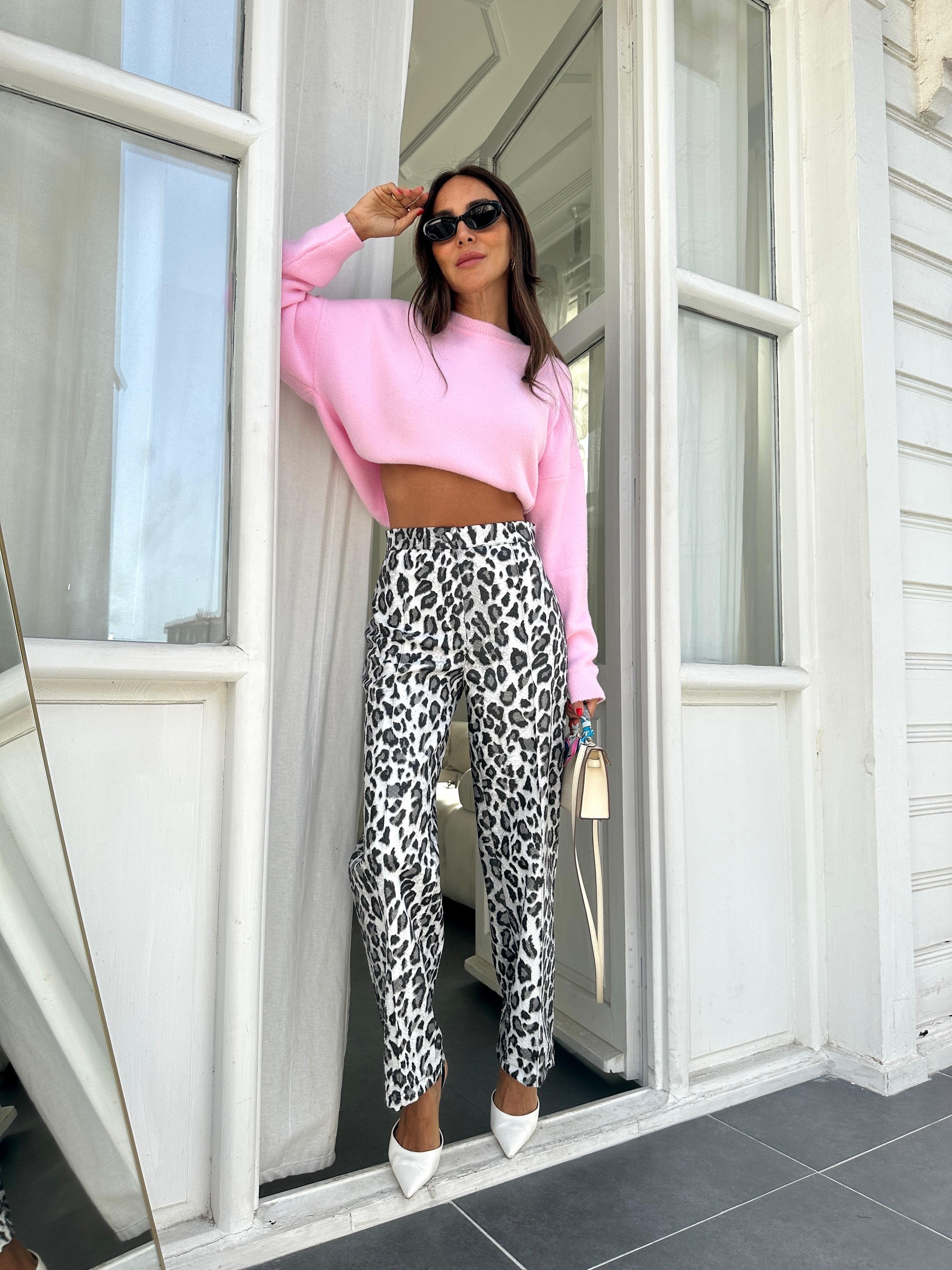 Leopar Desen Deri Pantolon