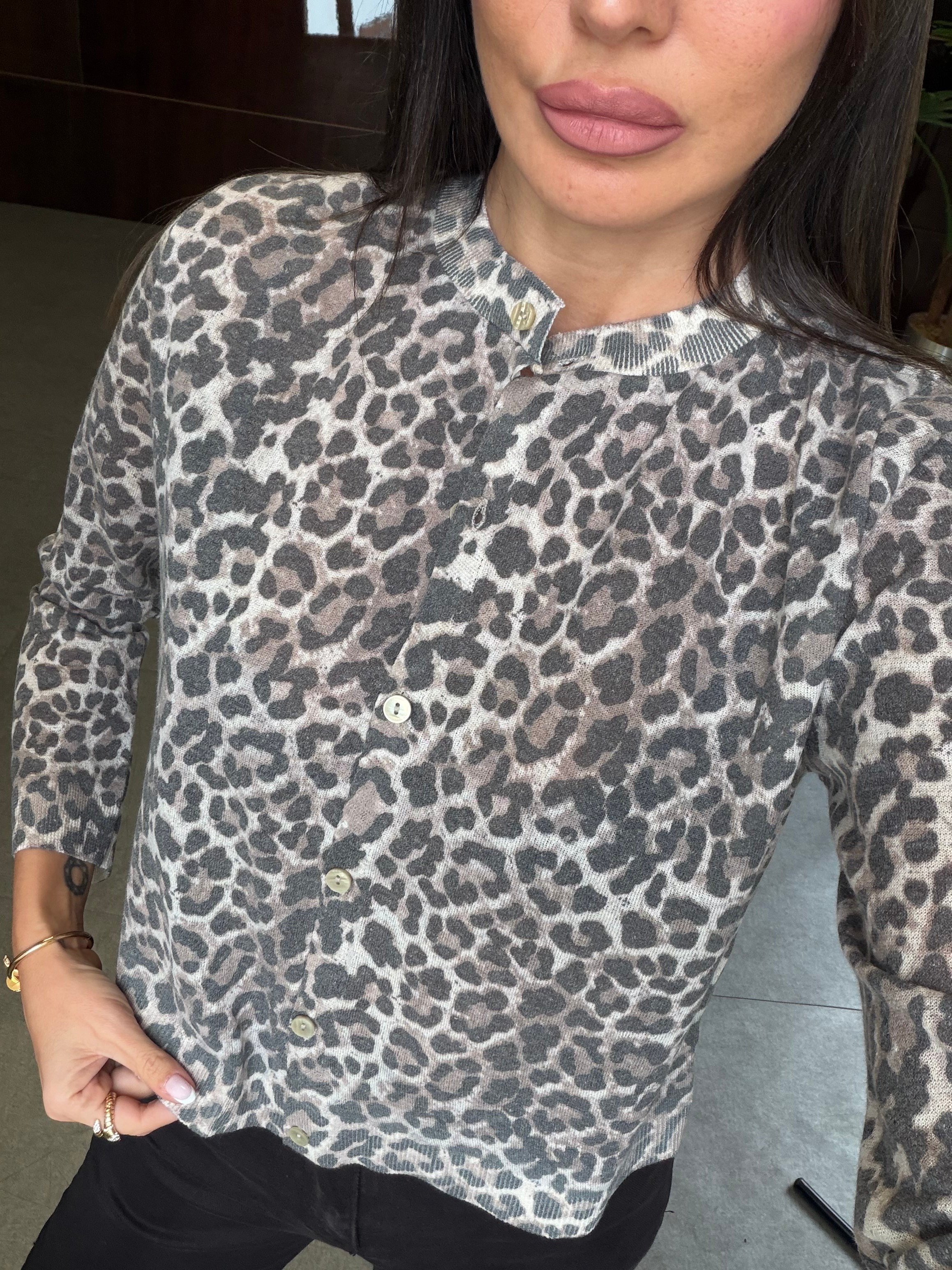 Leopar Desenli Sıfır Yaka Hırka
