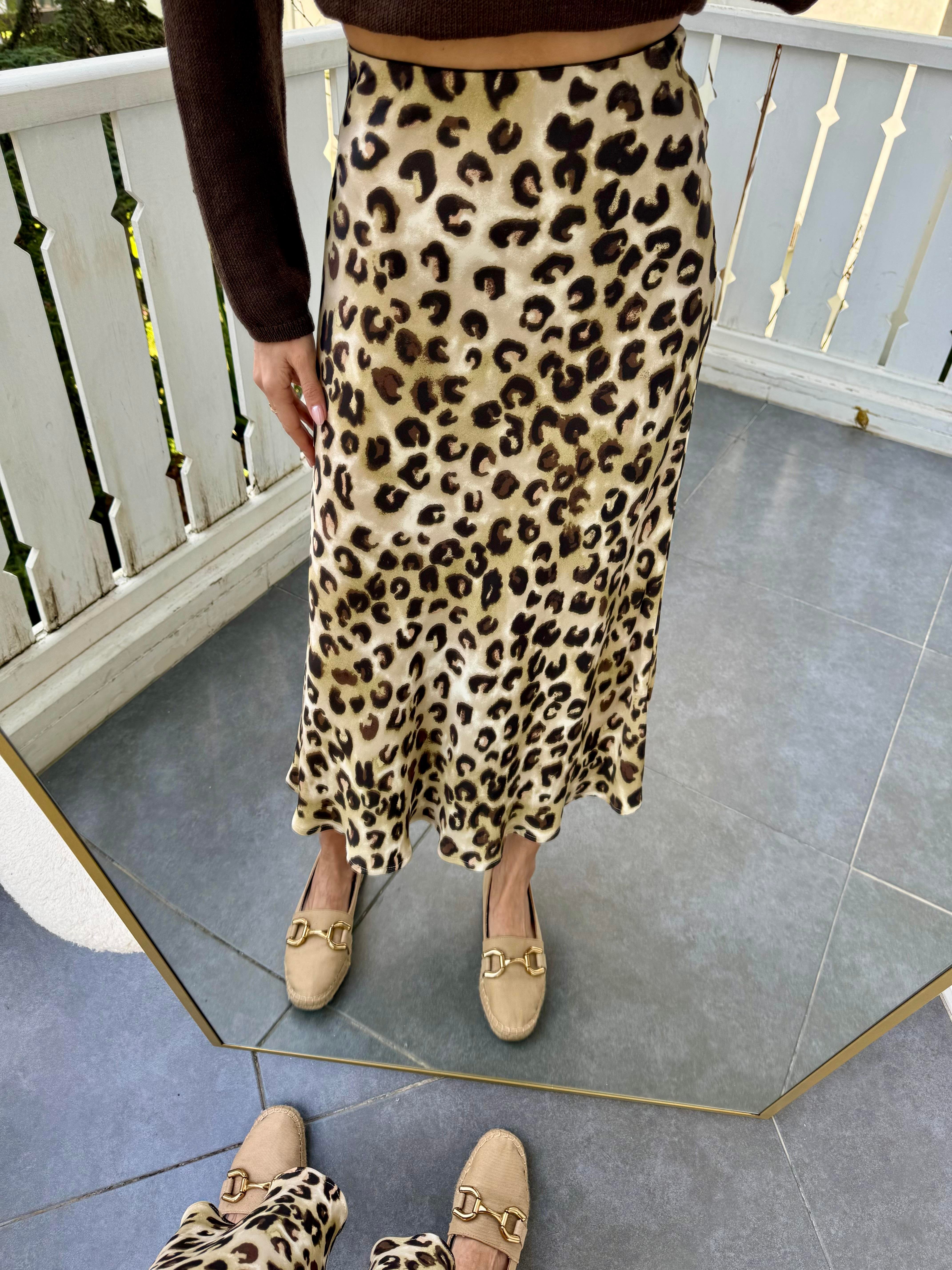 Leopar Saten Midi Etek
