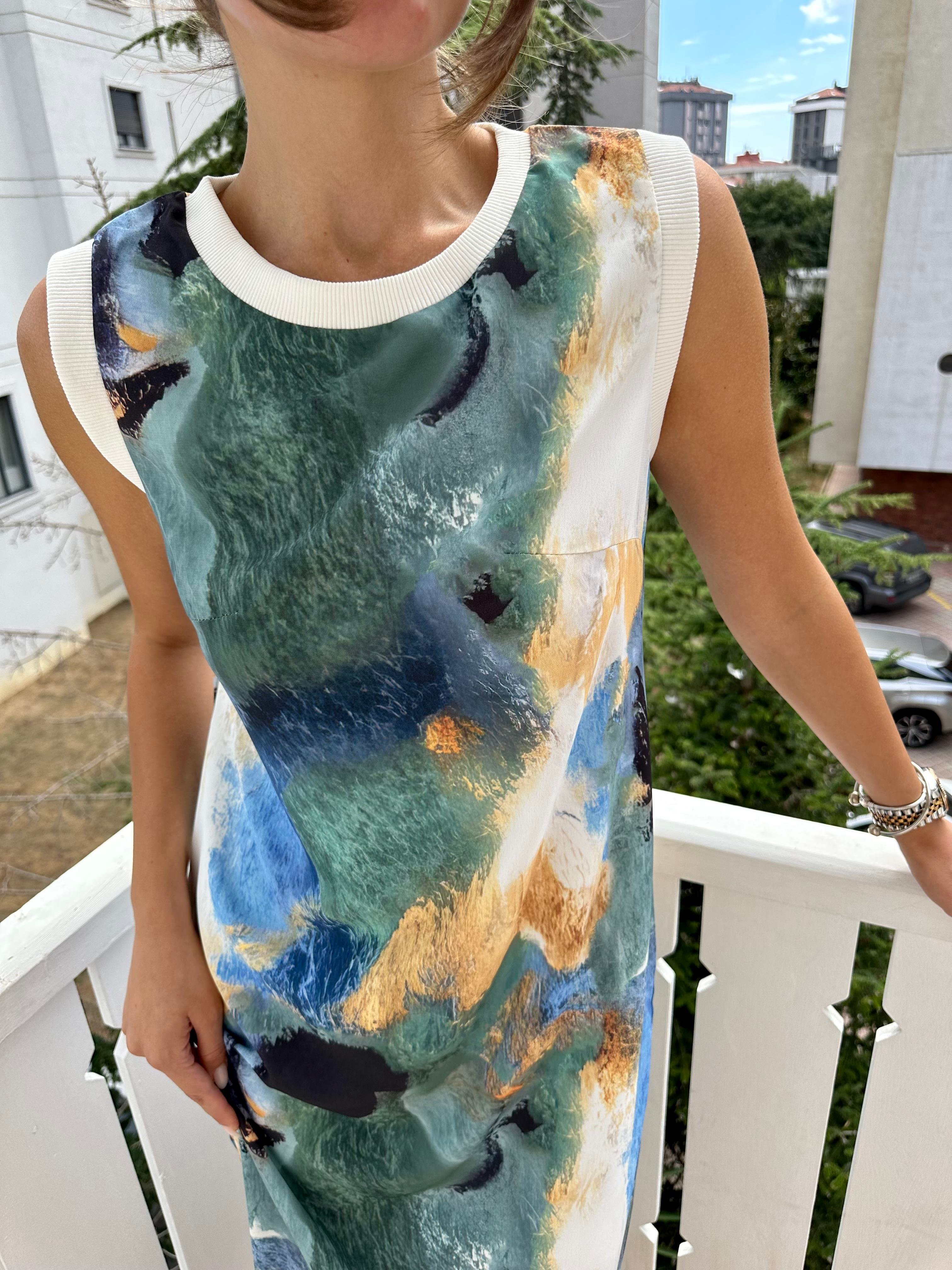 Mavi Batik Desen Elbise