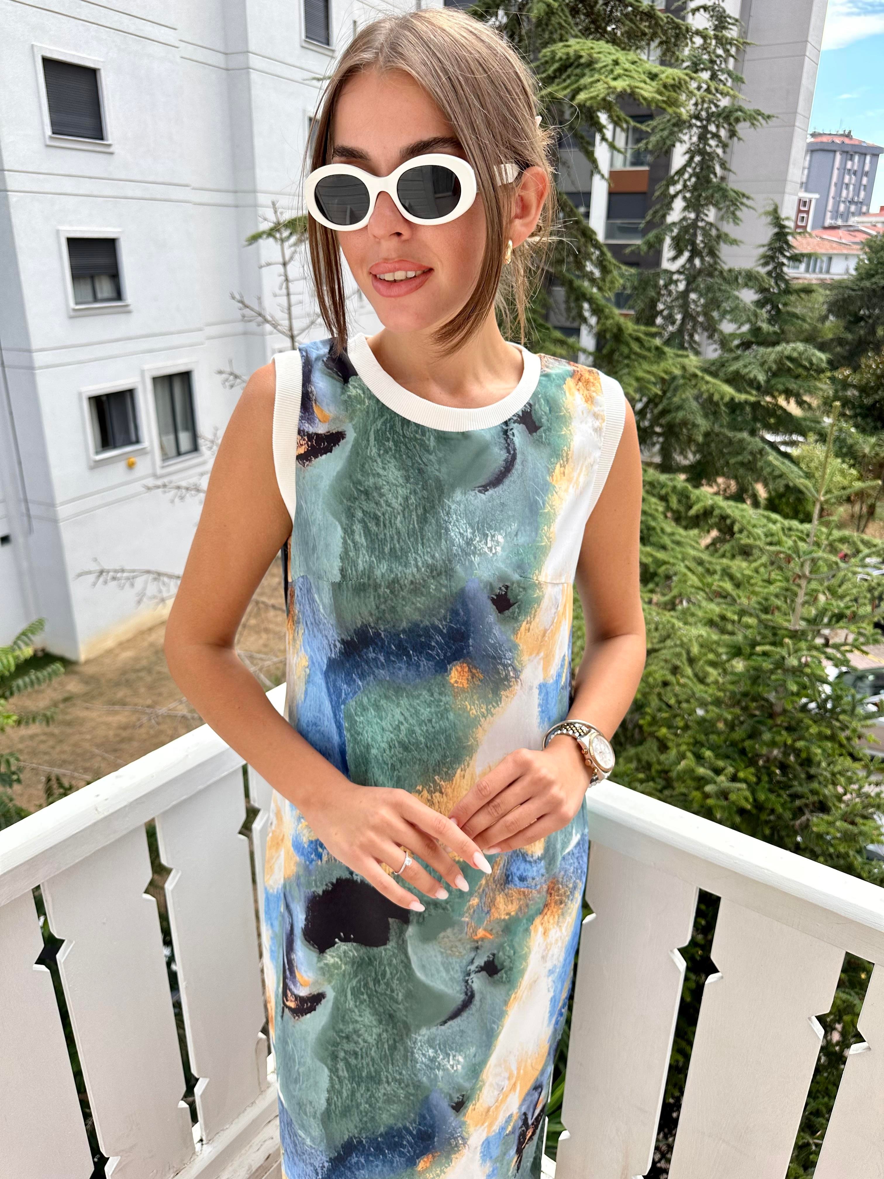 Mavi Batik Desen Elbise