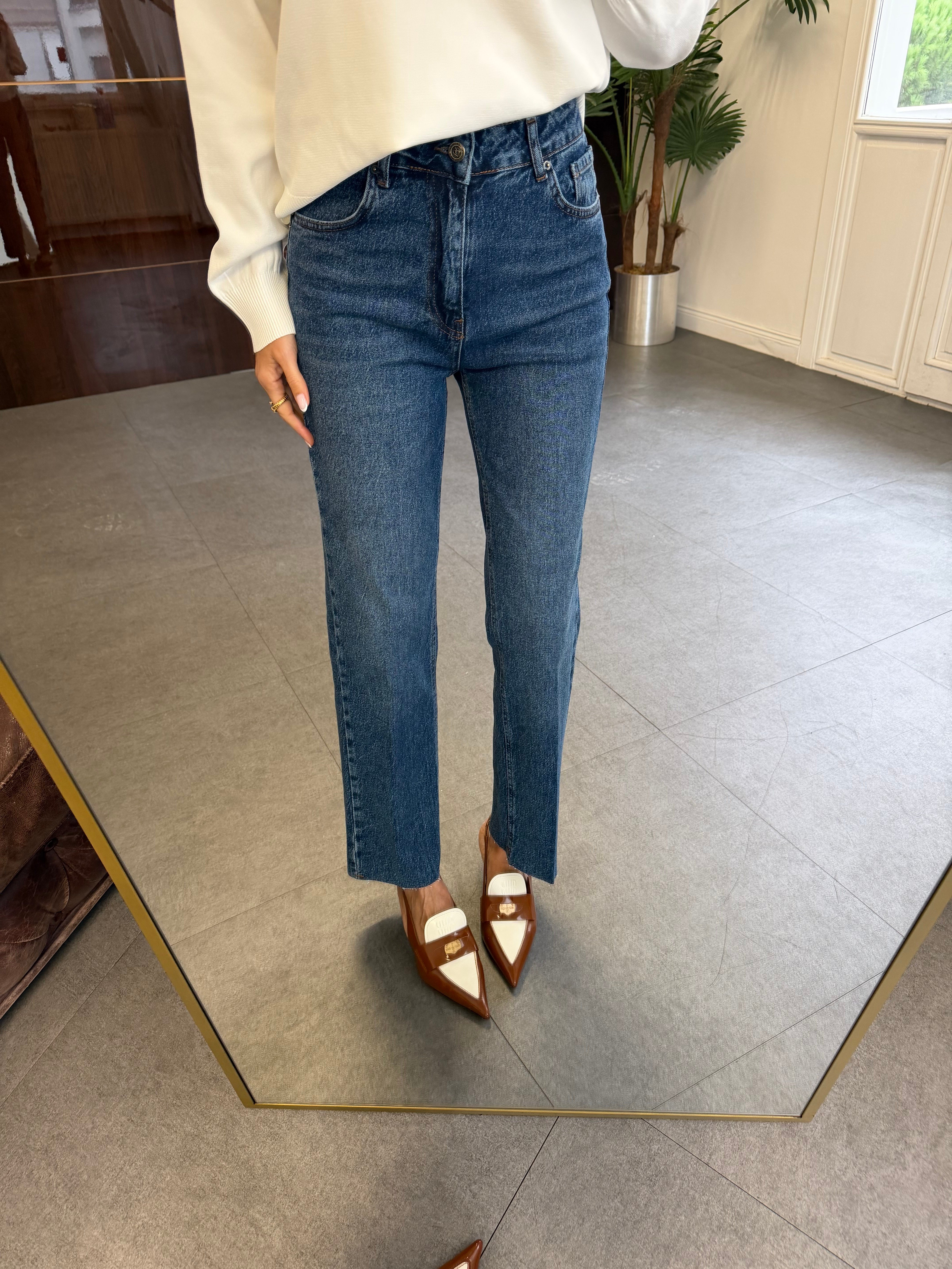 Mavi Çizgi Ütü Straight Jean Pantolon