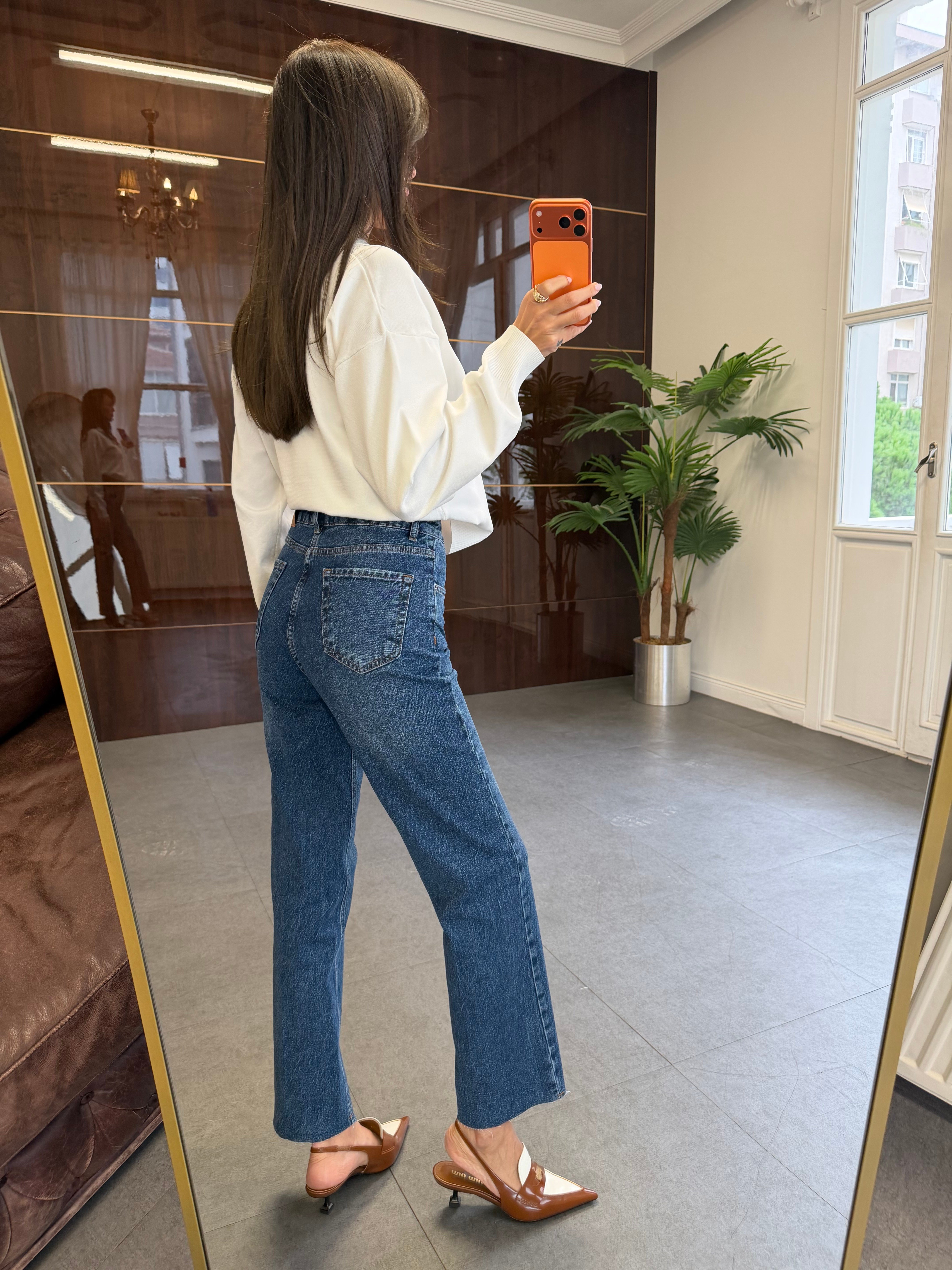 Mavi Çizgi Ütü Straight Jean Pantolon