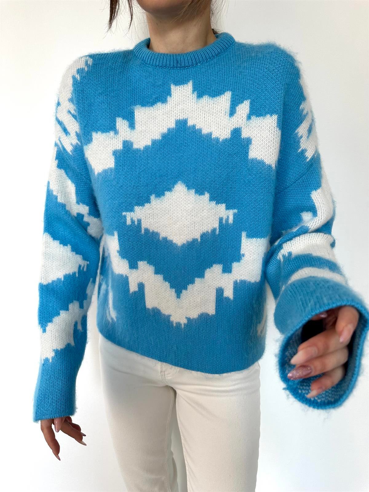 Mavi  Desenli Kırçıllı Kazak