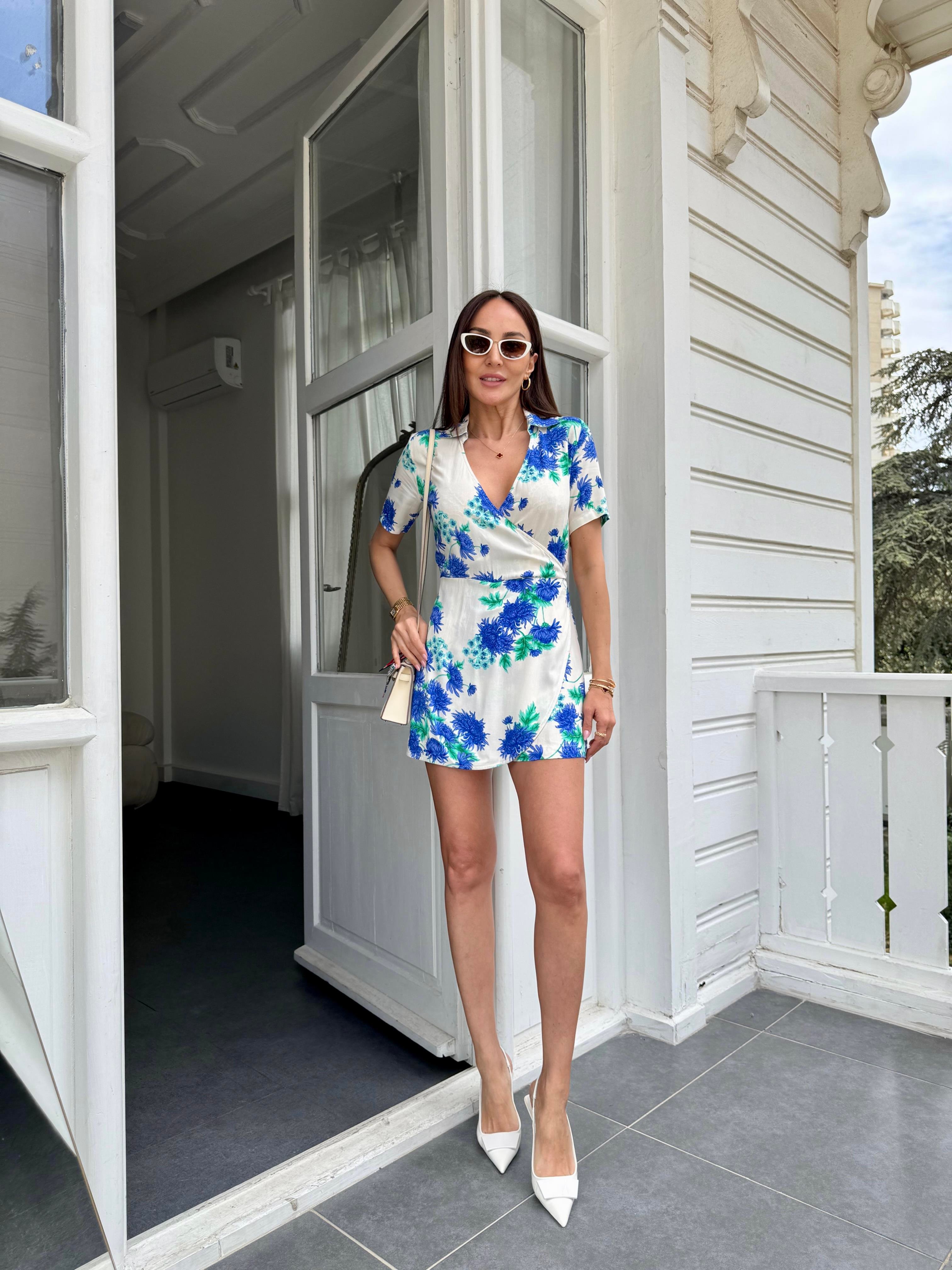 Mavi Desenli Kruvaze Tulum