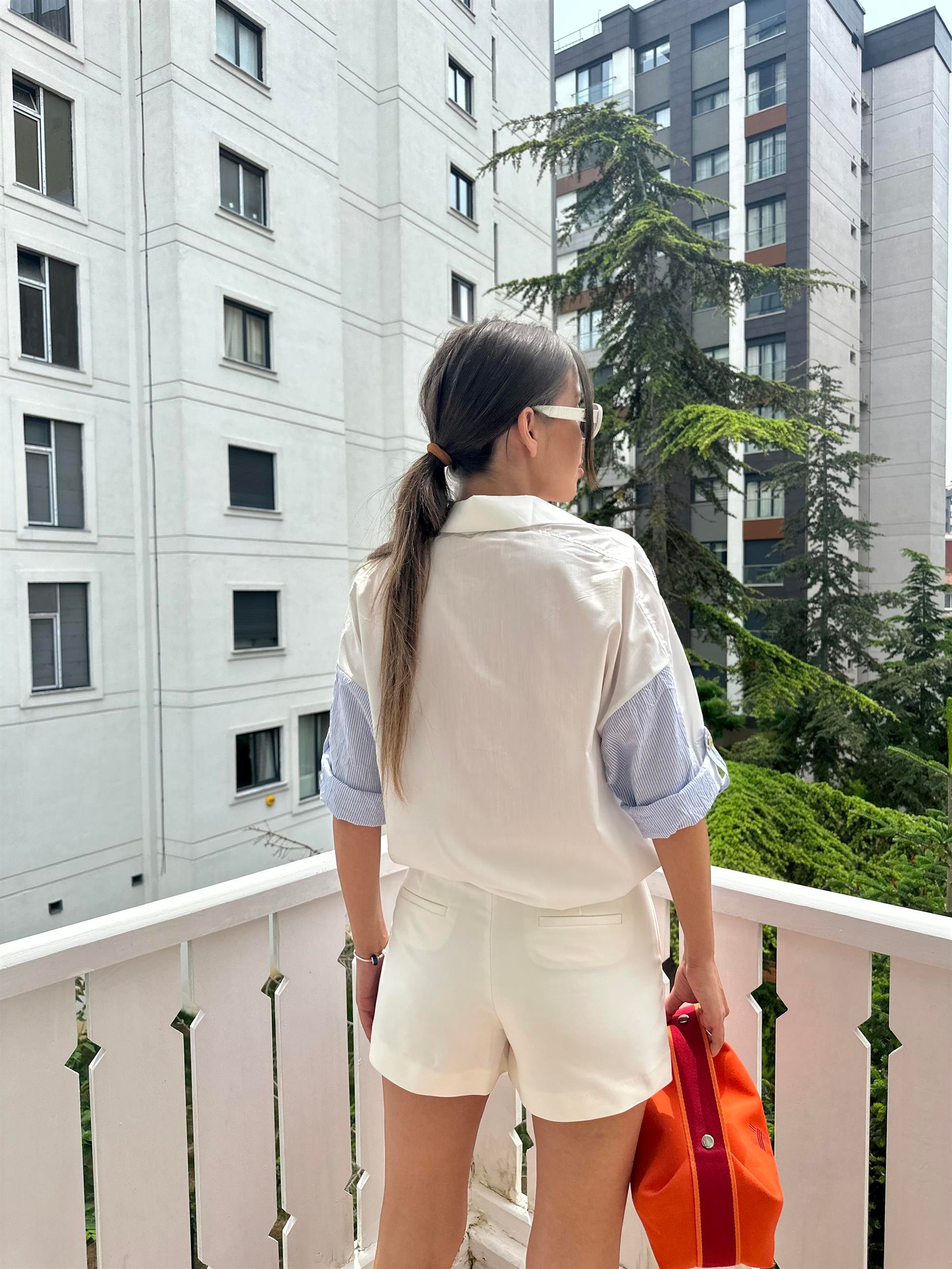 Mavi  Keten Kırışık Sweat