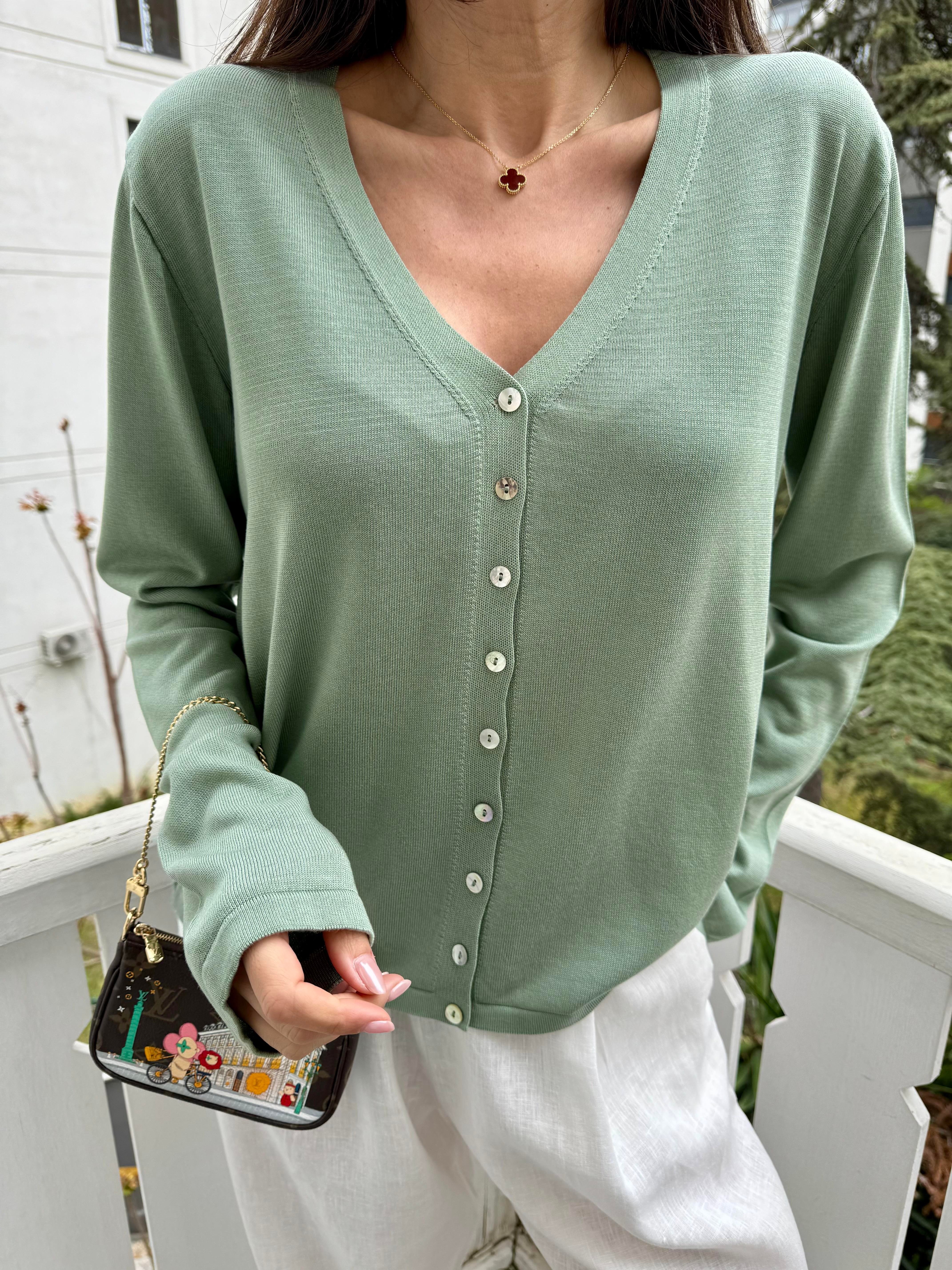 Mint Yeşil 9 Düğmeli Hırka