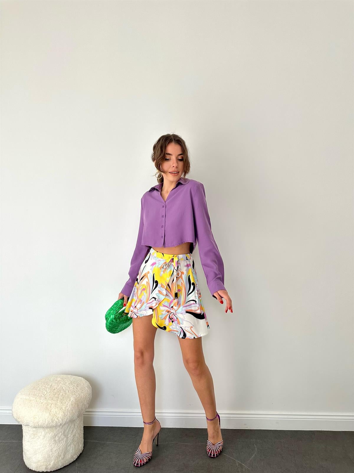 Mor  Önü Düğmeli Kısa Gömlek