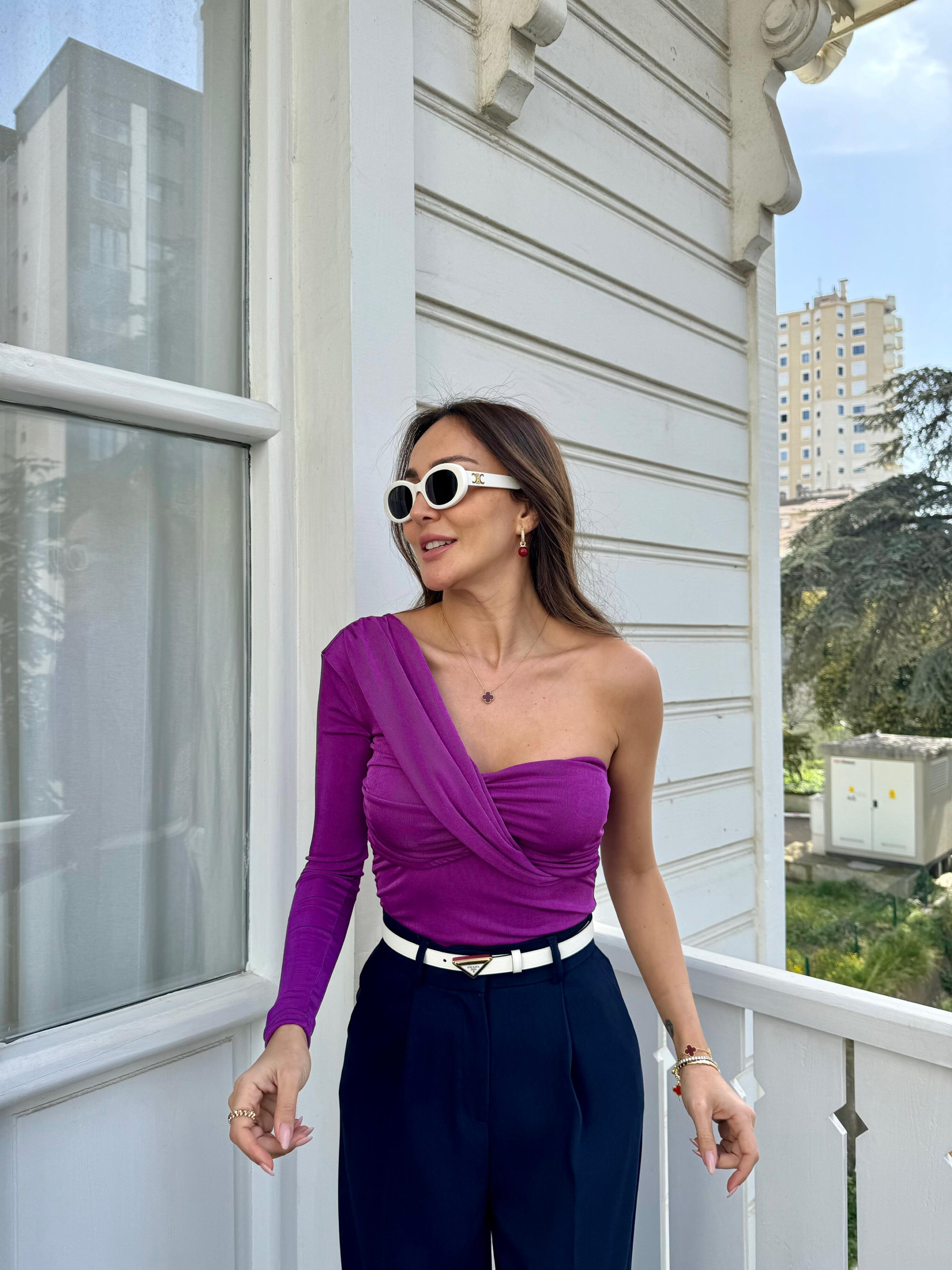 Mor Tek Kol Drapeli Bluz