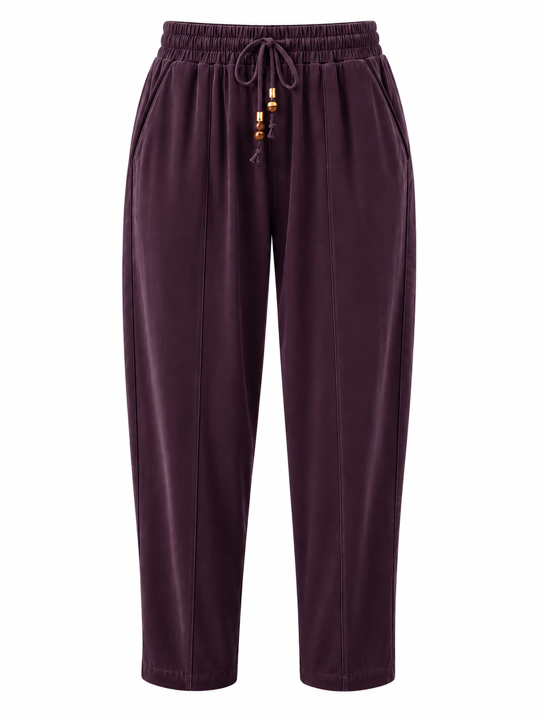 Mürdüm Tencel Bağcıklı Kumaş Pantolon