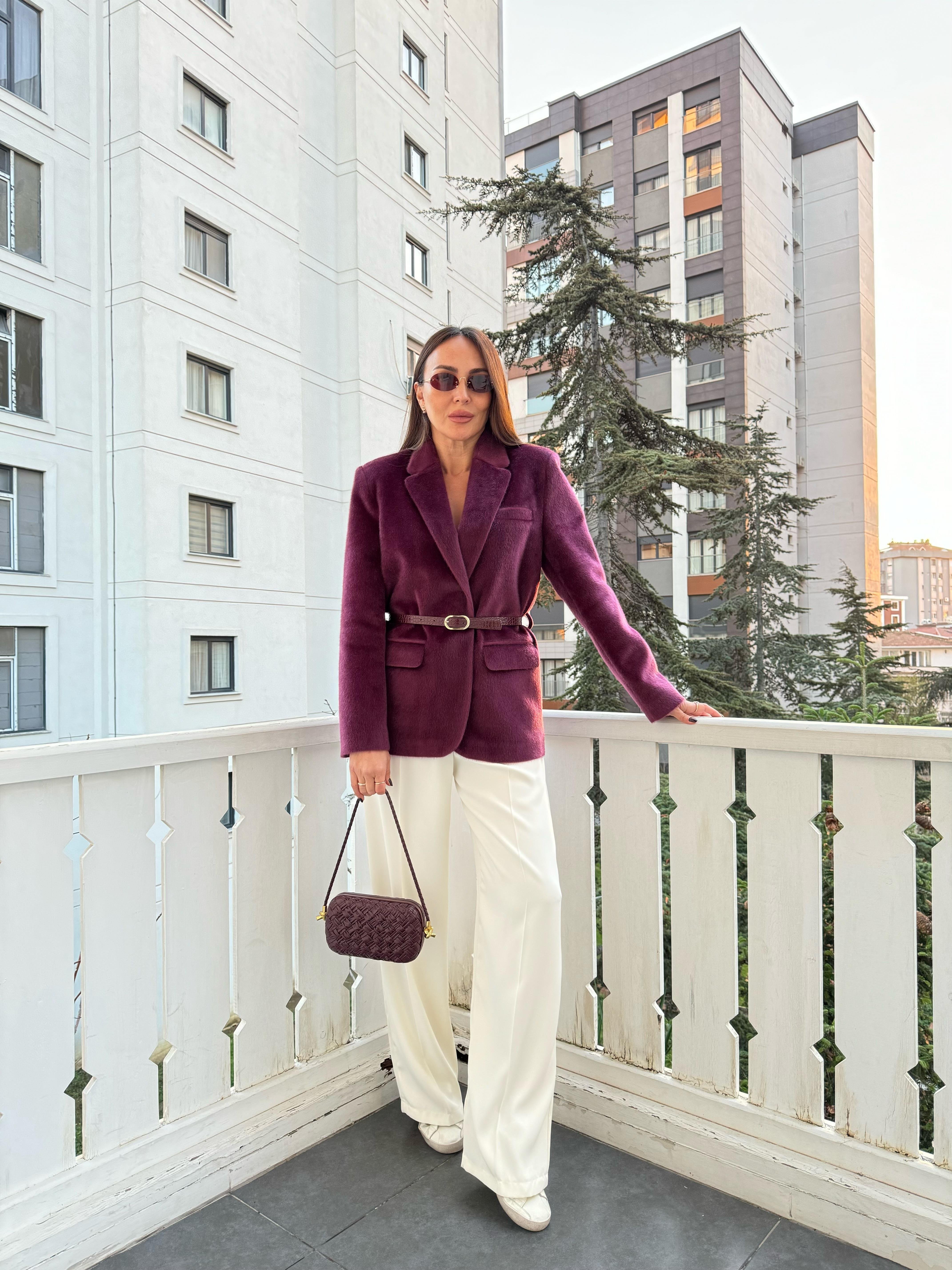 Mürdüm Tüylü Ceket