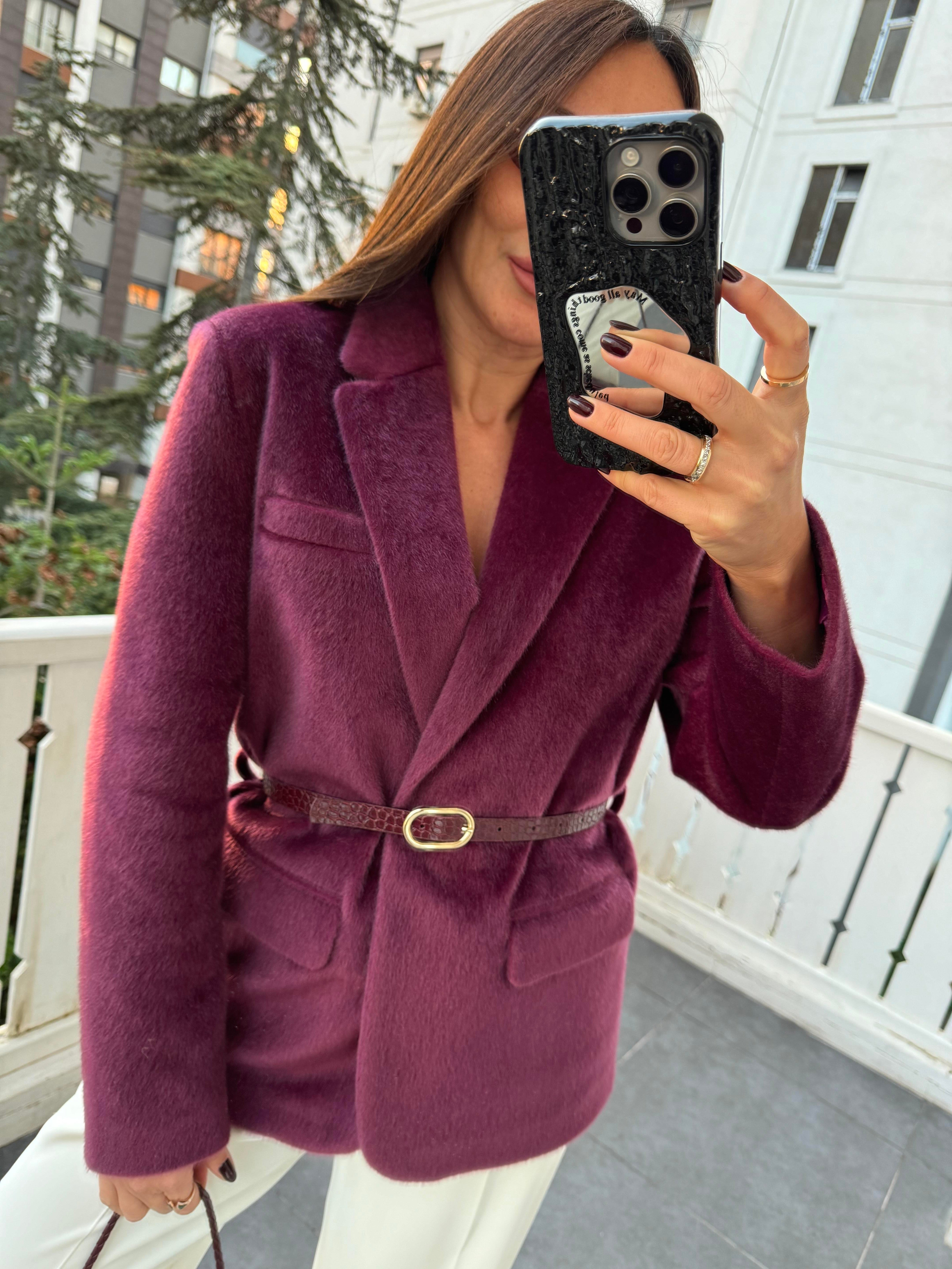 Mürdüm Tüylü Ceket