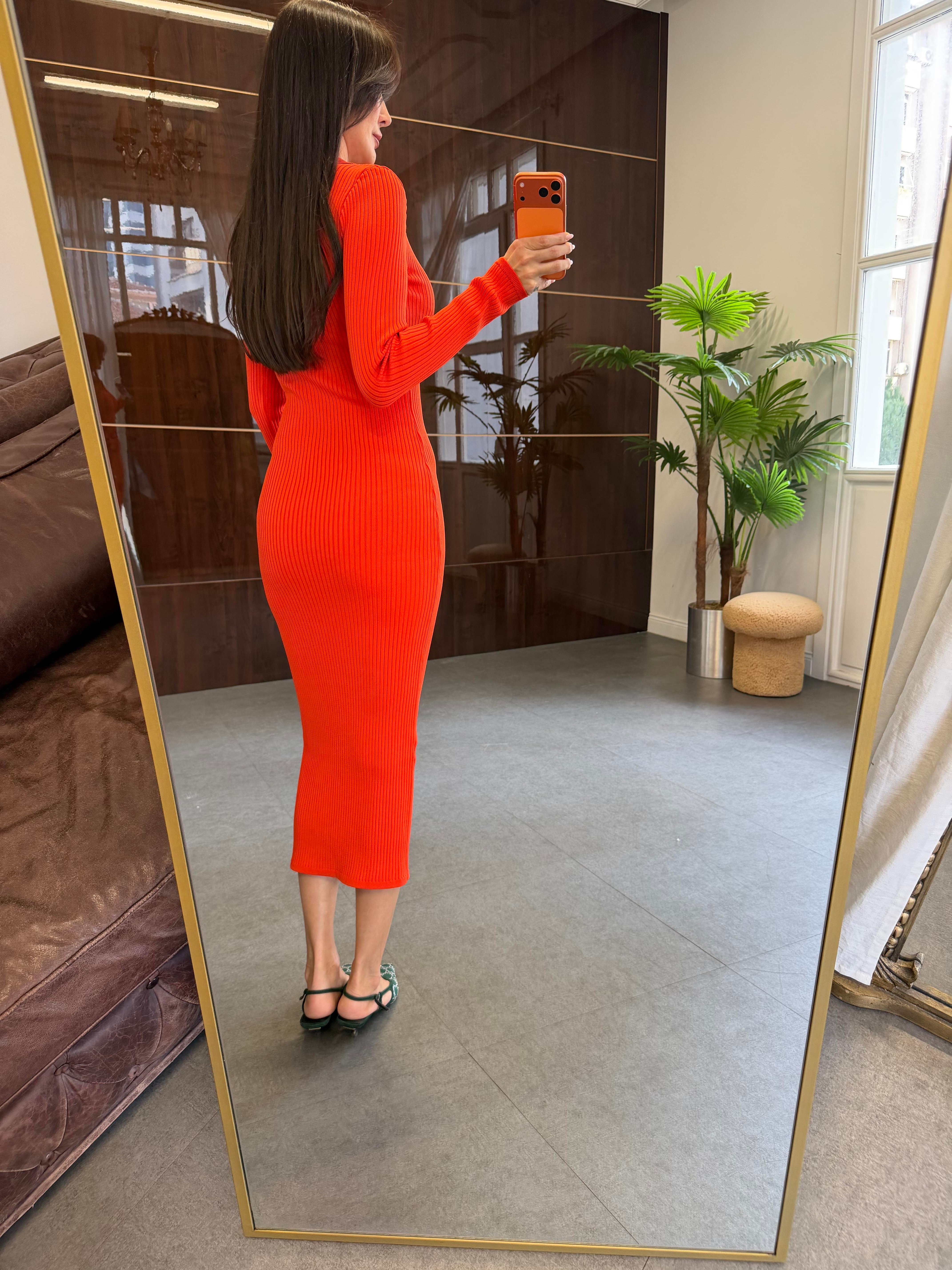 Oranj Uzun Kollu Polo Yaka Elbise